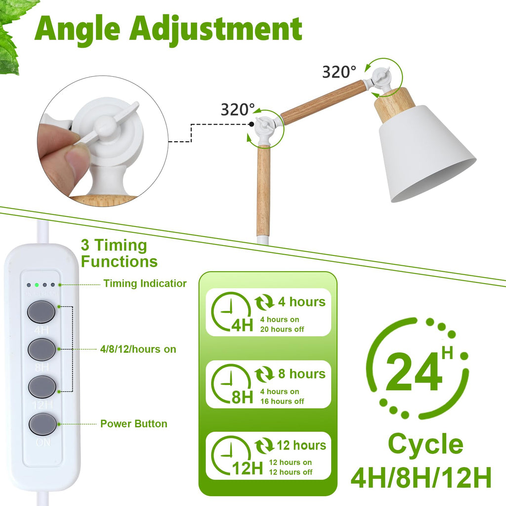 HMVPL Grow Lights for Indoor Plants Full Spectrum, Plant Lights for Indoor Growing with 20W COB Grow Light Blub, 4/8/12H Timer, Standing Tall Grow Lamp for Middle Large Plants(75'', Height Adjustable)