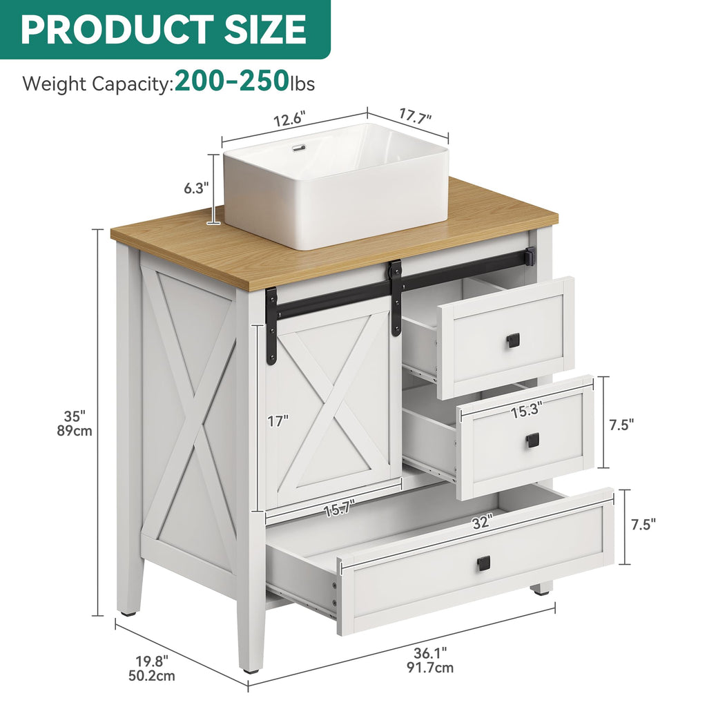 YITAHOME 30 Inch Farmhouse Bathroom Vanity with Sink, Small Space Bathroom Storage Cabinet with Large Drawer, 2 Wood Barn Doors with Built-in Door Racks