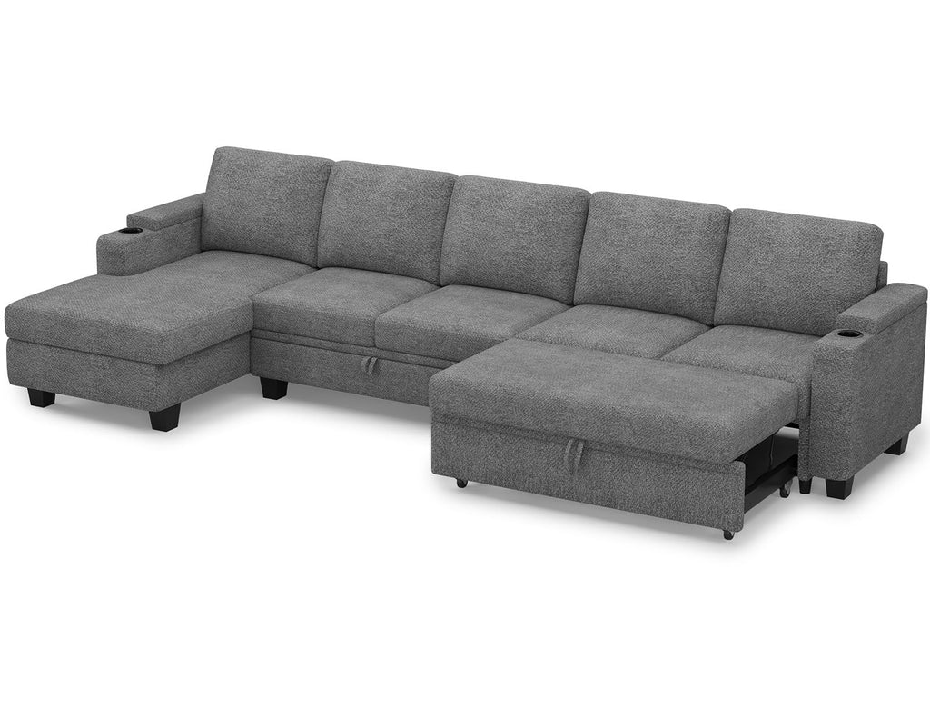 Belffin Modular Sectional Sleeper Sofa Bed with Storage Chaise L Shaped Sectional Couches for Living Room Armrest with Cup Holder. White Couch