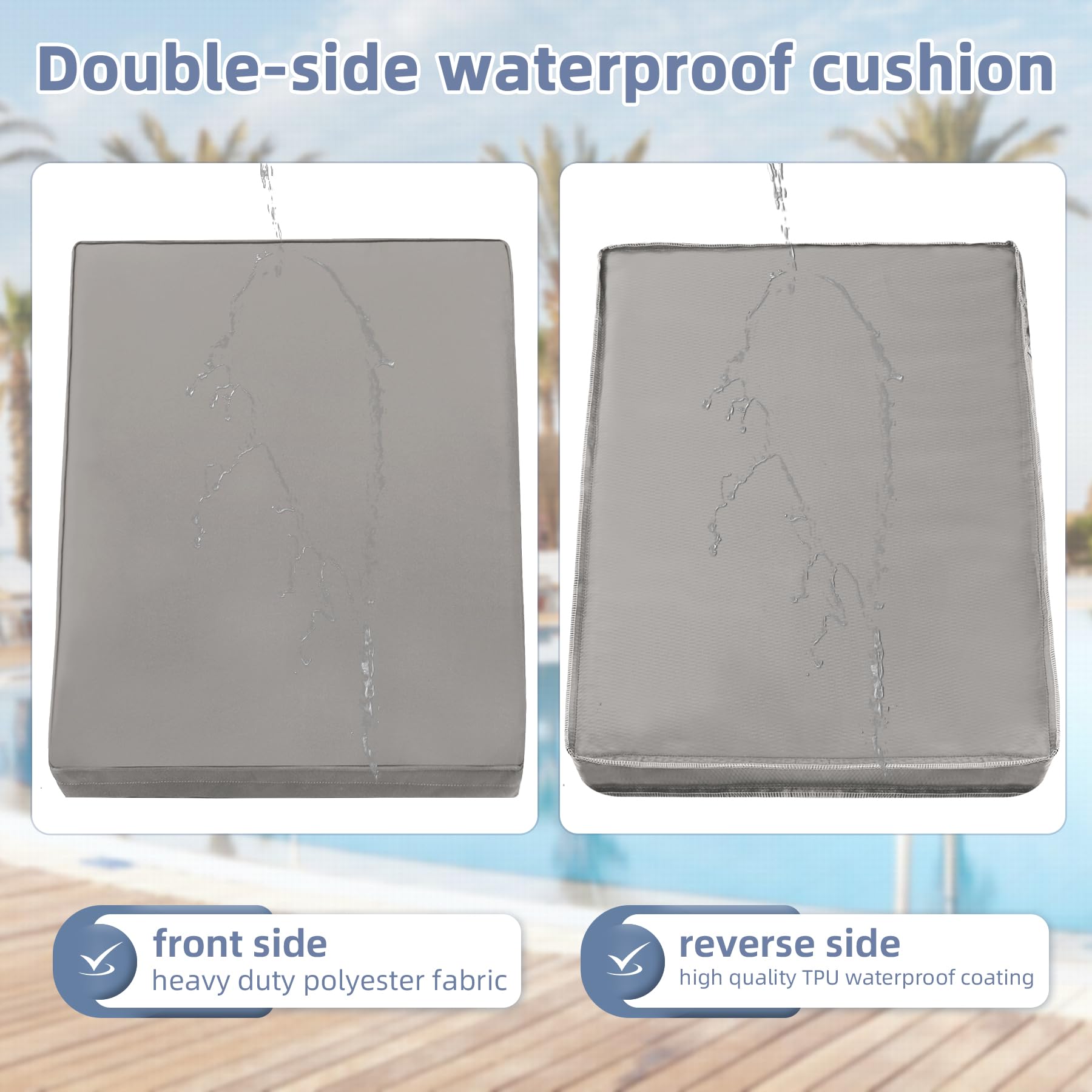 Favoyard Chaise Lounge Cushions Outdoor 72 x 21 x3 Inch Waterproof & 3-Year Fade Resistant Outdoor Lounge Chair Cushions with Removable Cover, Ties and Hidden Zipper for Patio Pool Lounge Chairs