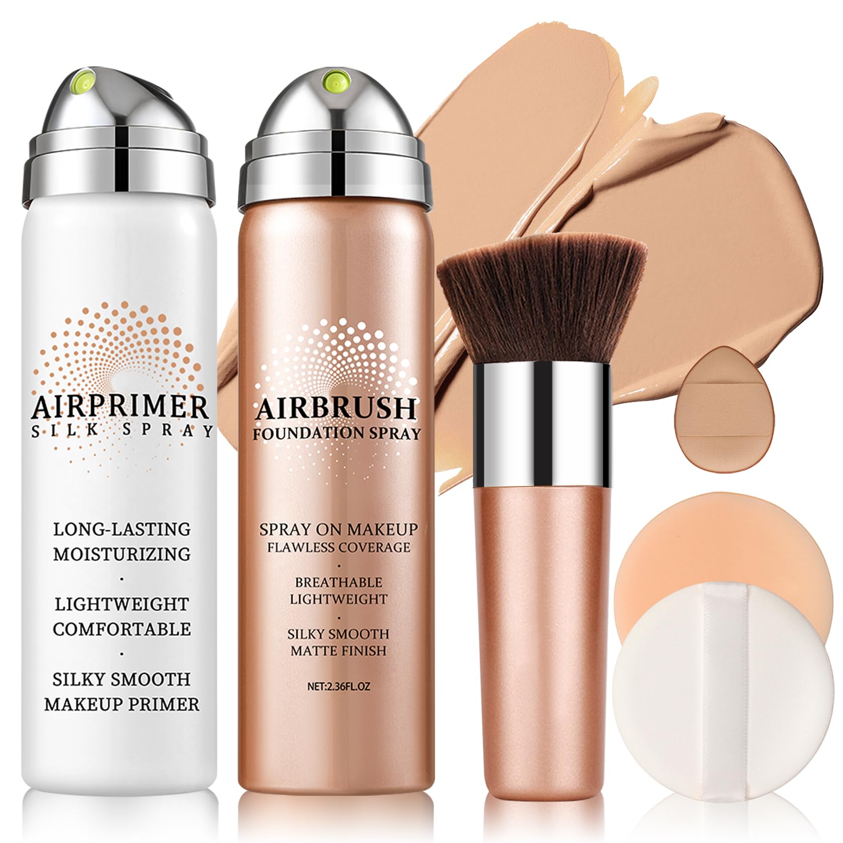 Air Brush Makeup Foundation and Makeup Primer for Face,Hydrates and Moisturizes,Buildable Coverage with Anti-aging Formula for Smooth Radiant Skin (01 Natural/Warm Porcelain)
