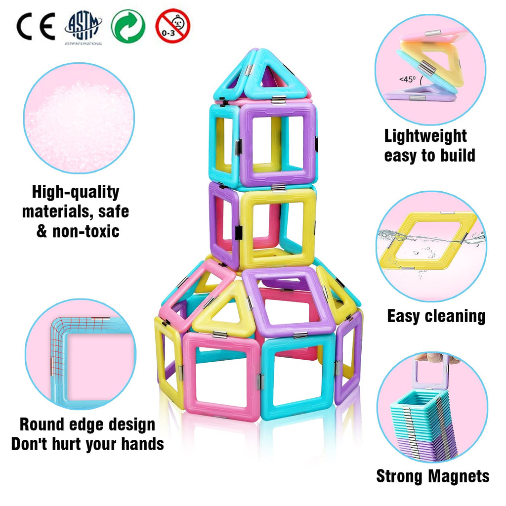 Tolnetr Magnetic Tiles Toys for 3 4 5 6 7 8+ Year Old Boys Girls Upgrade Macaron Castle Blocks Building Set for Toddlers STEM Creativity/Educational Toys for Kids Age 3-6 Christmas Birthday Gifts