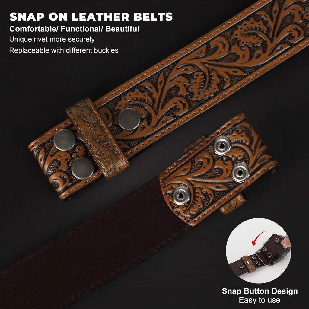 BELTROAD Western Leather Belt Strap for Men Women Cowboy Cowgirl Leather Mens Belts for Jeans Birthday Christmas Belt Gifts