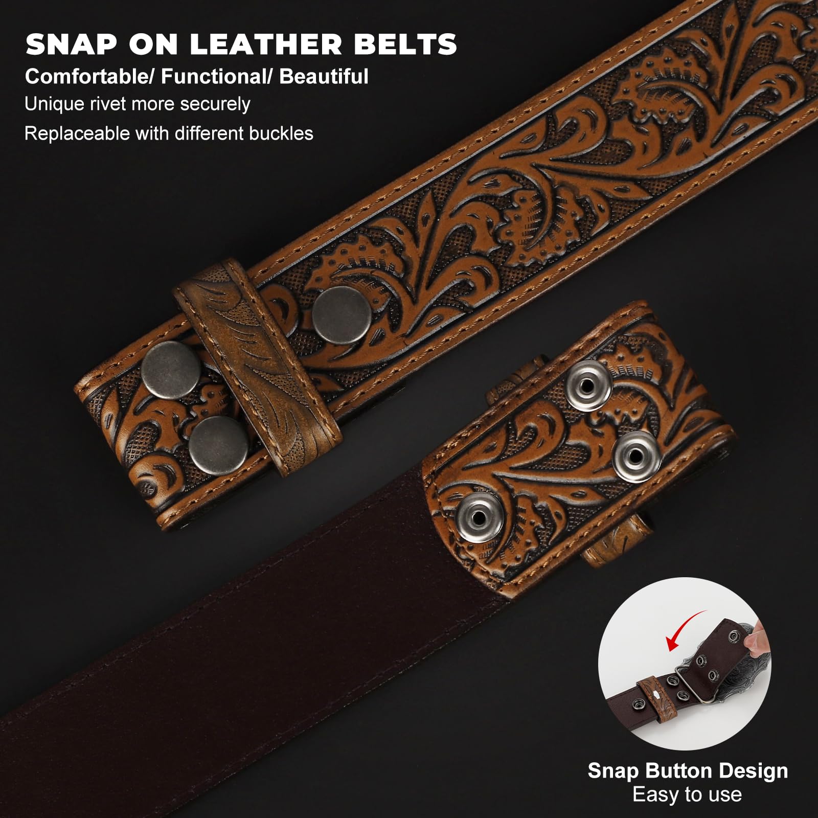BELTROAD Western Leather Belt Strap for Men Women Cowboy Cowgirl Leather Mens Belts for Jeans Birthday Christmas Belt Gifts
