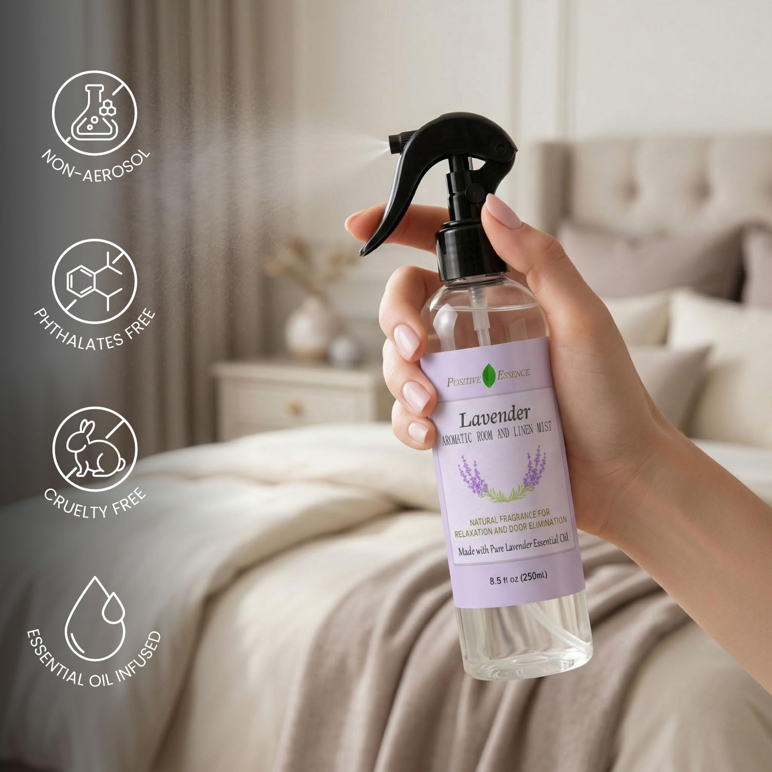 Linen and Room Spray Gift Set, (Lavender, Lemongrass, Rose, & Peppermint), Natural Air Freshener Made with Pure Essential Oils & Minimal Ingredients, Perfect Bathroom Spray or Room Mist, 4-Pack