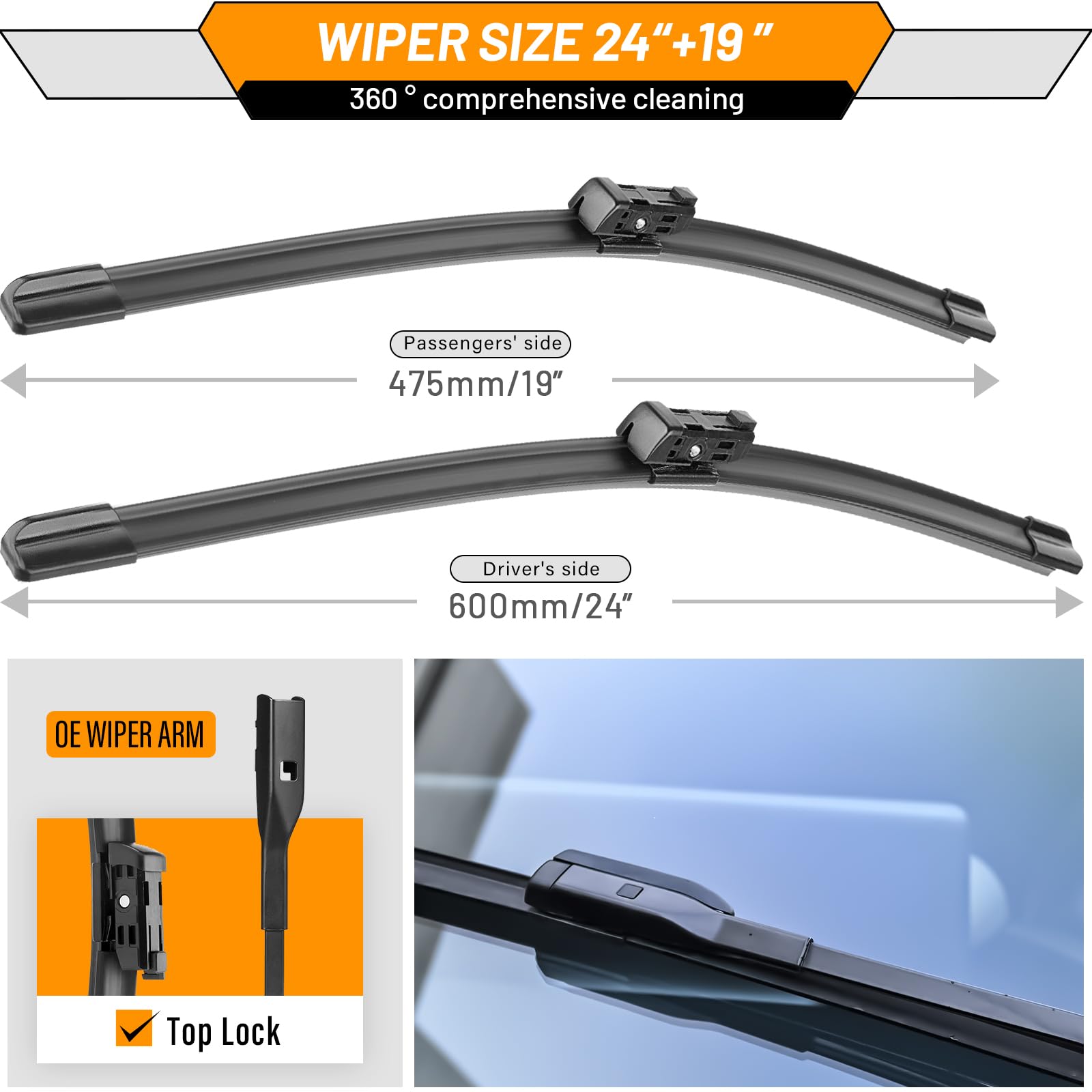 OEM Windshield Wiper Blades Replacement for Chevy Silverado Avalanche Tahoe Suburban 2007–2013, GMC Sierra Yukon 2008–2013, Cadillac Escalade ESV EXT 22" + 22", OE Style Beam Wipers Set of 2