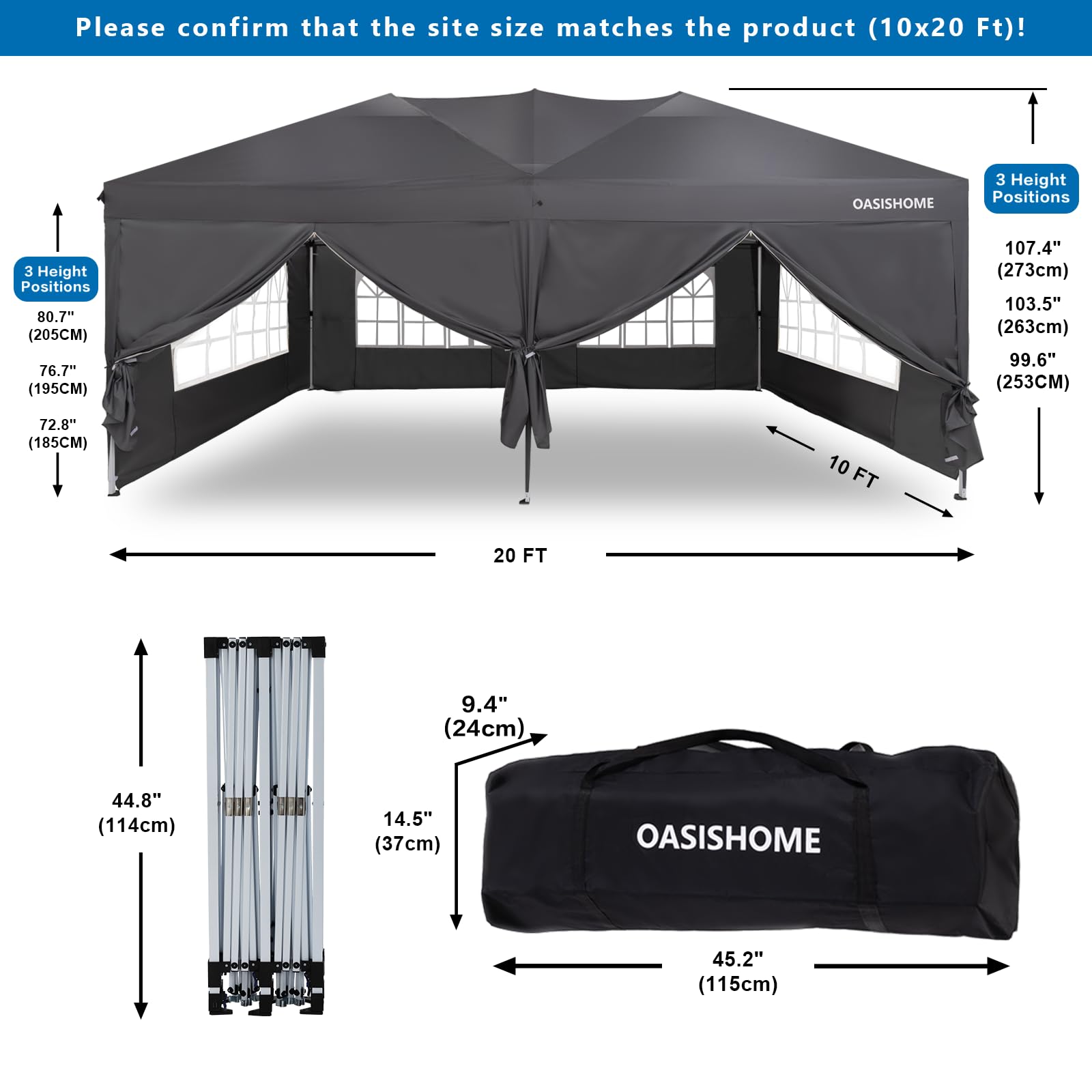 OASISHOME Canopy Tent 10'x10' Pop Up Gazebo with 1-Person Set Up, 4 Sidewalls, Wheeled Bag, Waterproof UV Protection Heavy-Duty Steel Frame Shelter for Patio Outdoor Wedding Party Event (Black,10x10)