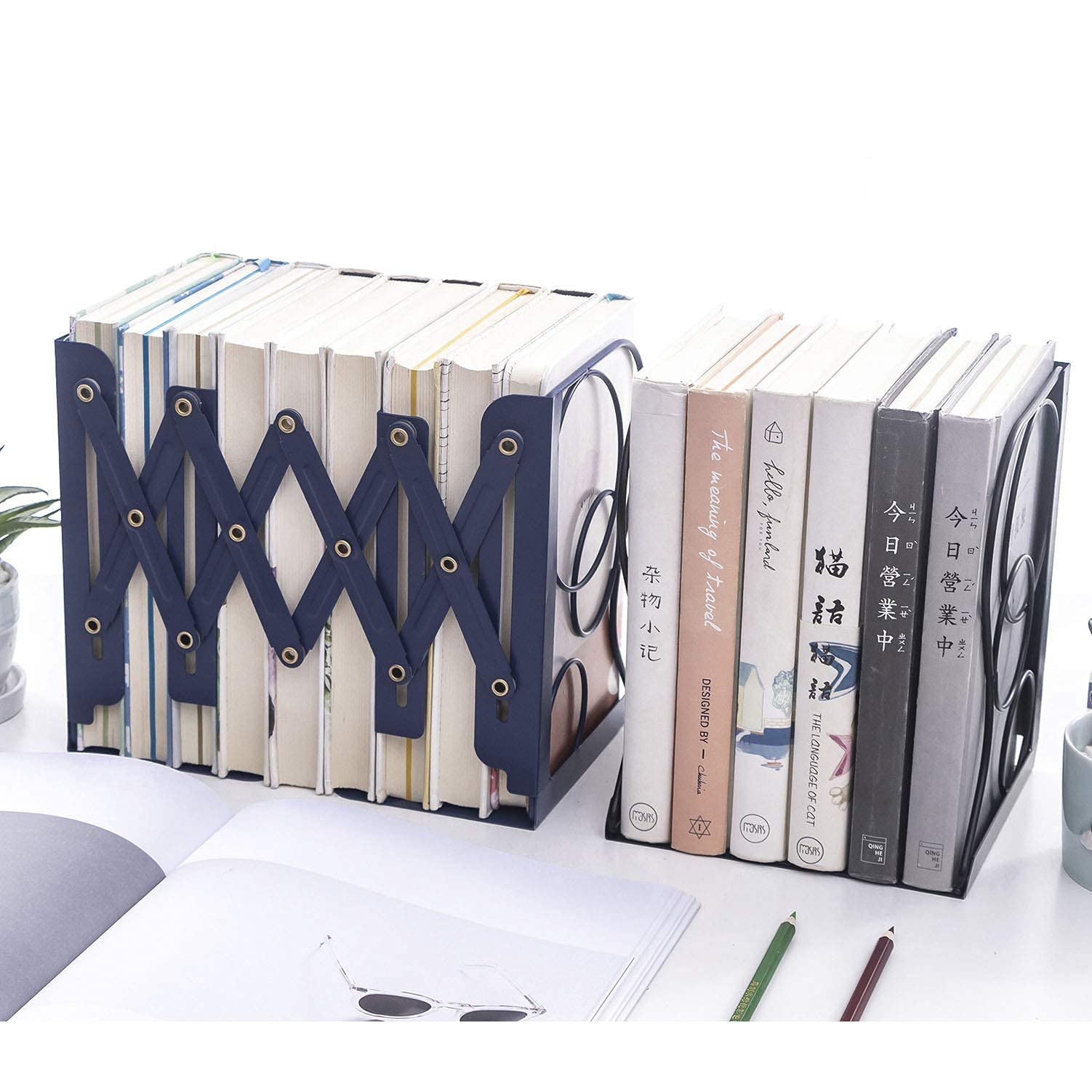 Adjustable Bookends - Nonskid Heavy Duty Book Ends for Desk - Book Stand & Organizer