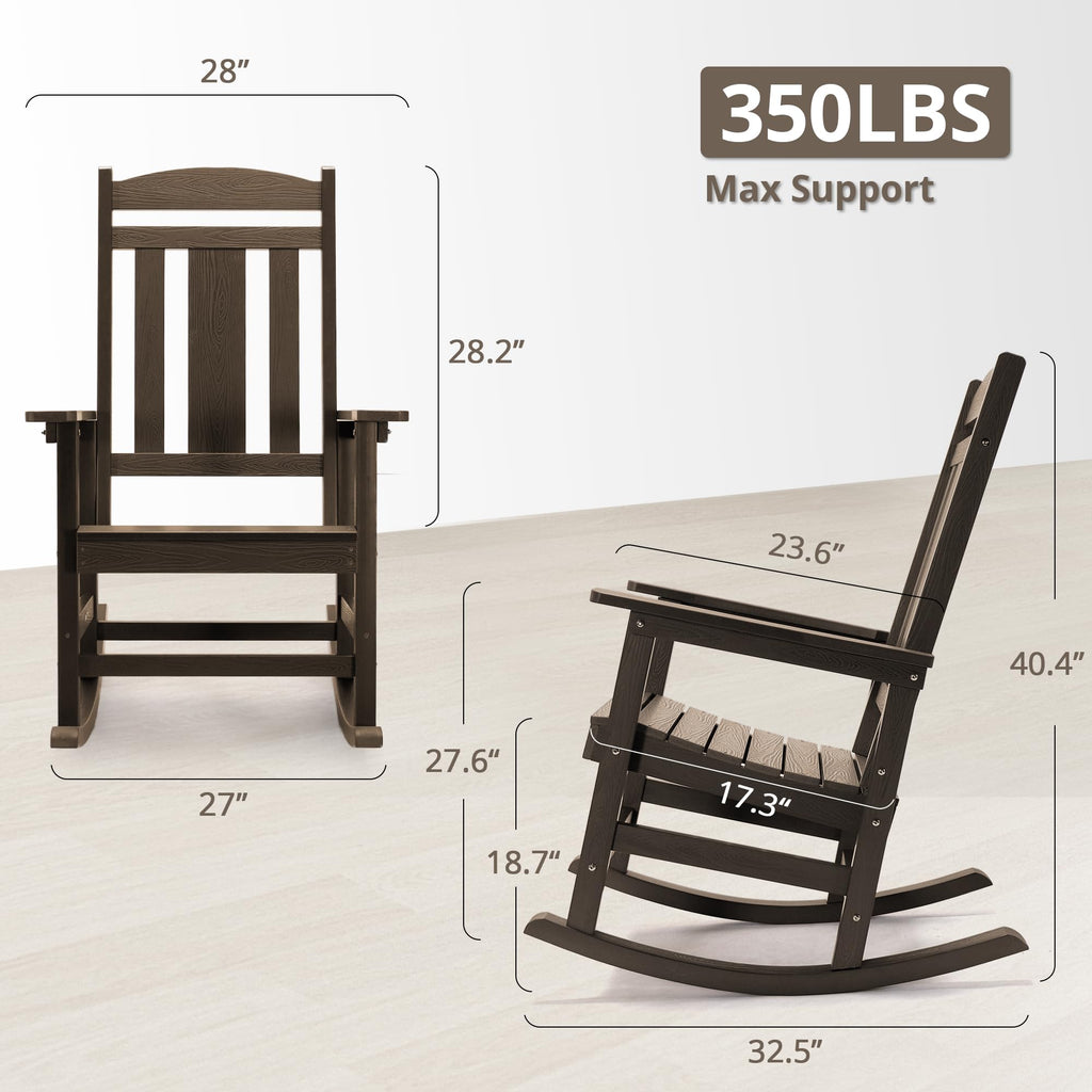 LUE BONA Rocking Chair Outdoor, Weather Resistant HDPS Plastic Rocker Chairs, 350lb Heavy Duty, Oversized Porch Rocker for Adult, High Back Smooth Rocking Chairs for Outdoor & Indoor, Aruba Blue