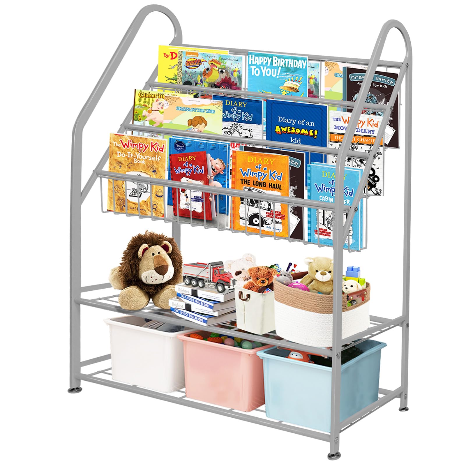 aboxoo Metal Kids Bookshelf Black Large Freestanding for Children Room 32 in Toy Organizer Large Stable Bookcase Bookstore Library Book Unit Storage Kids Bed Living Room