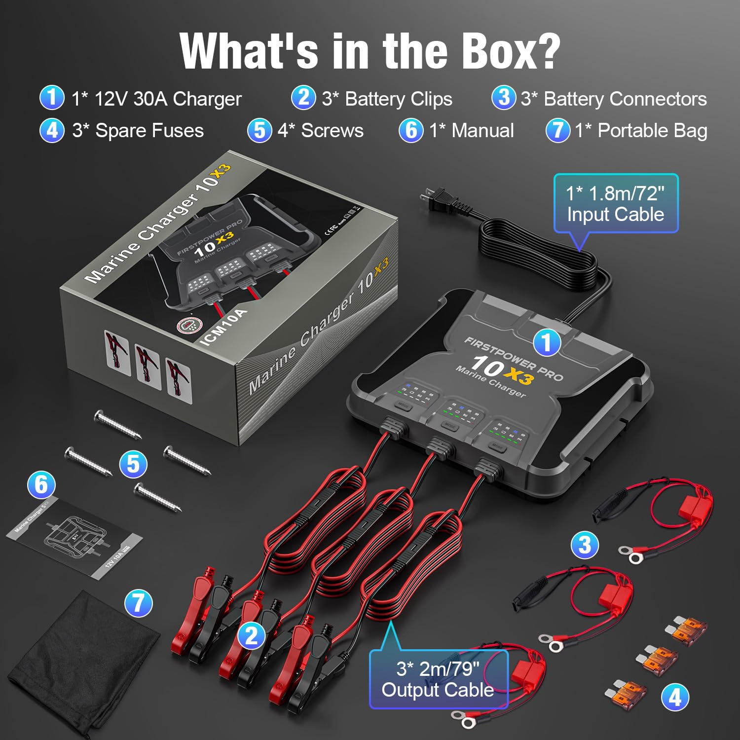 Marine Battery Charger 5X1: 1-Bank, 5A Onboard Battery Charger - 5A Per Bank, 12V Waterproof Boat Batter Charger for SLA/AGM, Lithium, Calcium - Charged 24/7