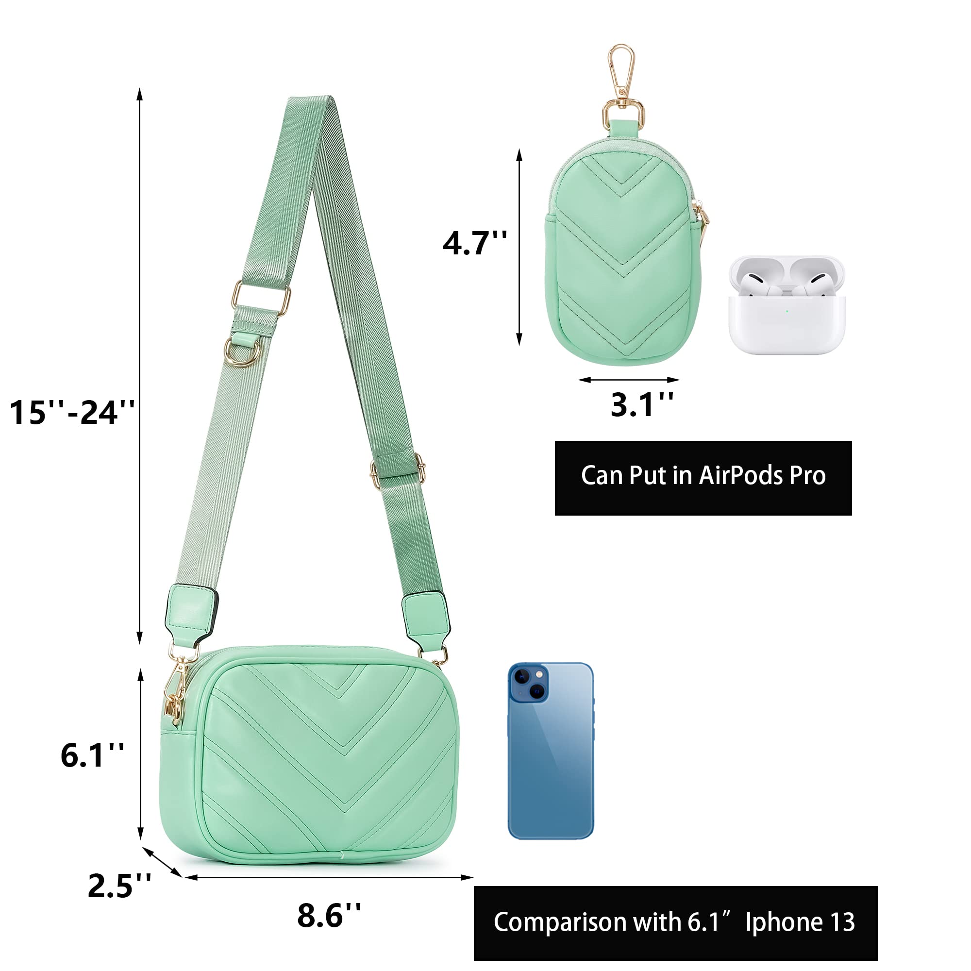 Herald Chevron Quilted Small Crossbody Bag with Coin Purse Pouch, Women Square Camera Side Shoulder 2 Size Handbags | Chevron
