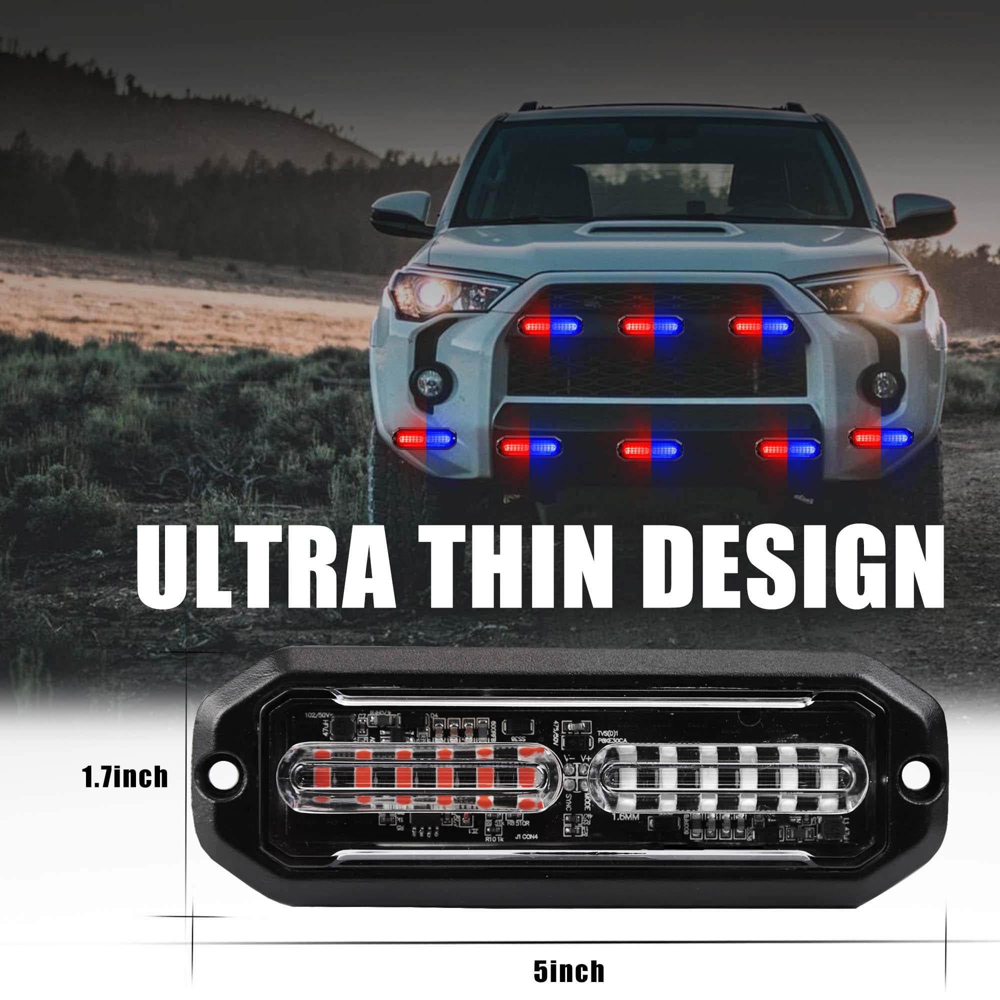 WINECO Amber led strobe lights for trucks 8pcs 12-LED Surface Mount Flashing Strobe Lights kit for Trucks Car Vehicles LED Mini Grille Grill Strobe Light Head Emergency Hazard Warning lights