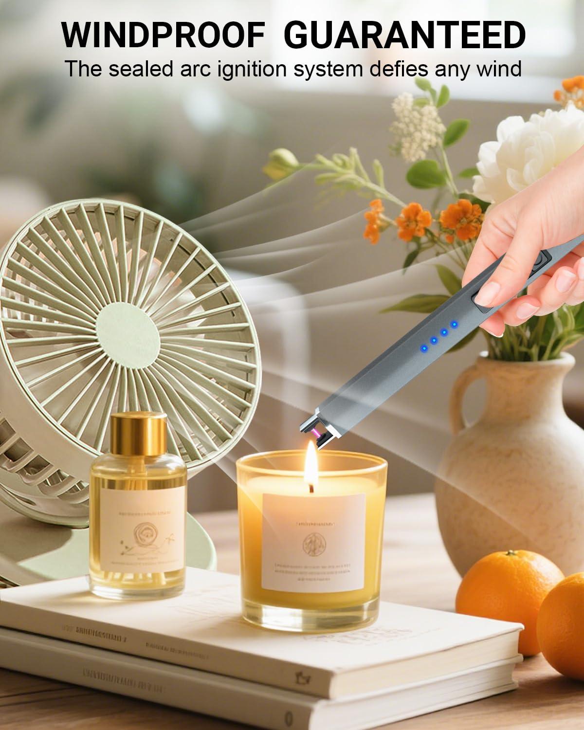 FUKKUDA Electric Candle Lighter with Safety Switch - USB Rechargeable Windproof & Flameless Plasma Arc Lighter for Easter Basket Stuffers (Rose Gold)