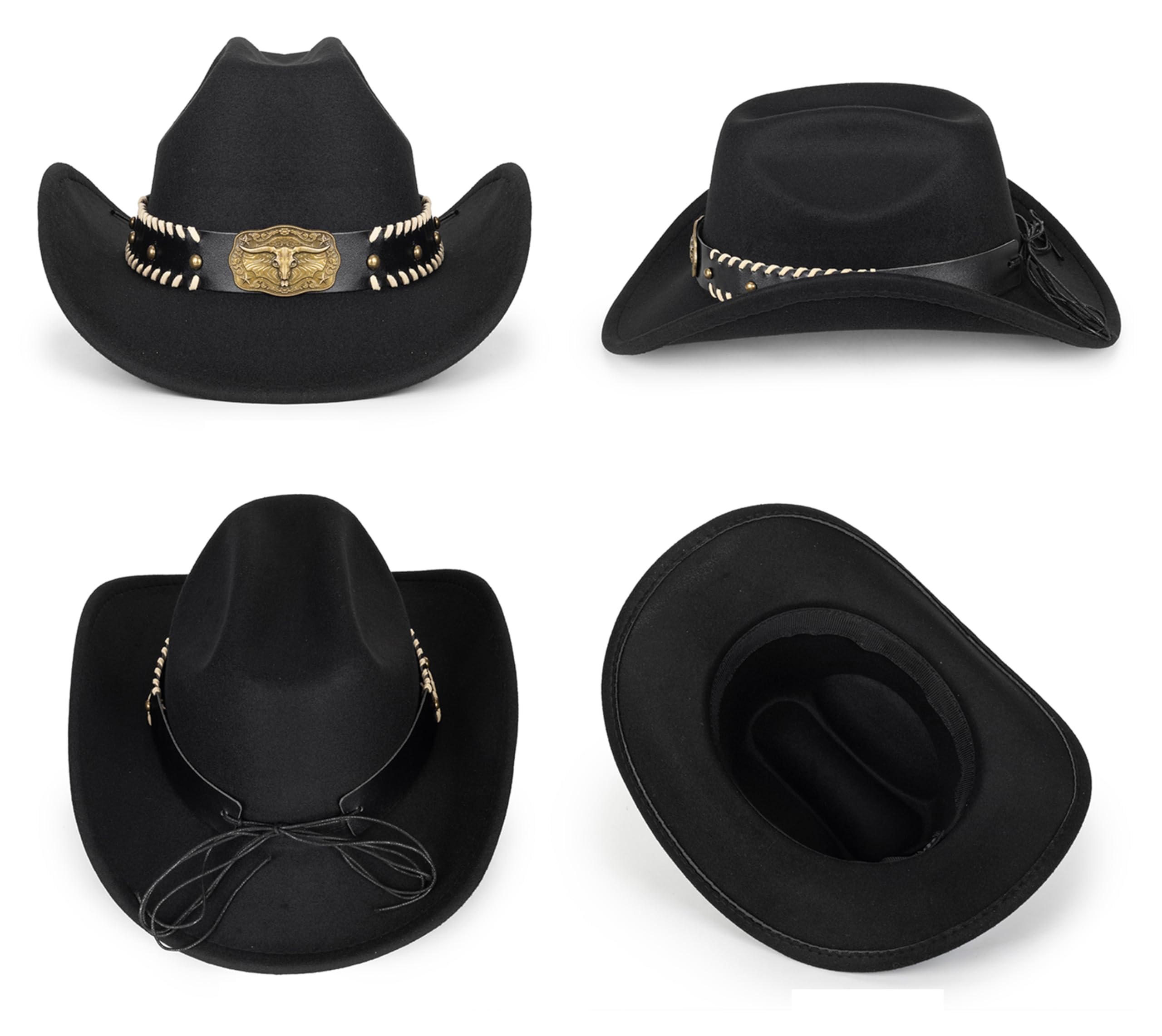 Vintage Western Cowboy Hat for Men Women - Wide Brim Cowgirl Fedora Hats with Braided Rope Band M
