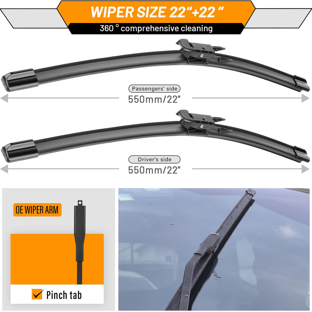 OEM Windshield Wiper Blades Replacement for Chevy Silverado Avalanche Tahoe Suburban 2007–2013, GMC Sierra Yukon 2008–2013, Cadillac Escalade ESV EXT 22" + 22", OE Style Beam Wipers Set of 2