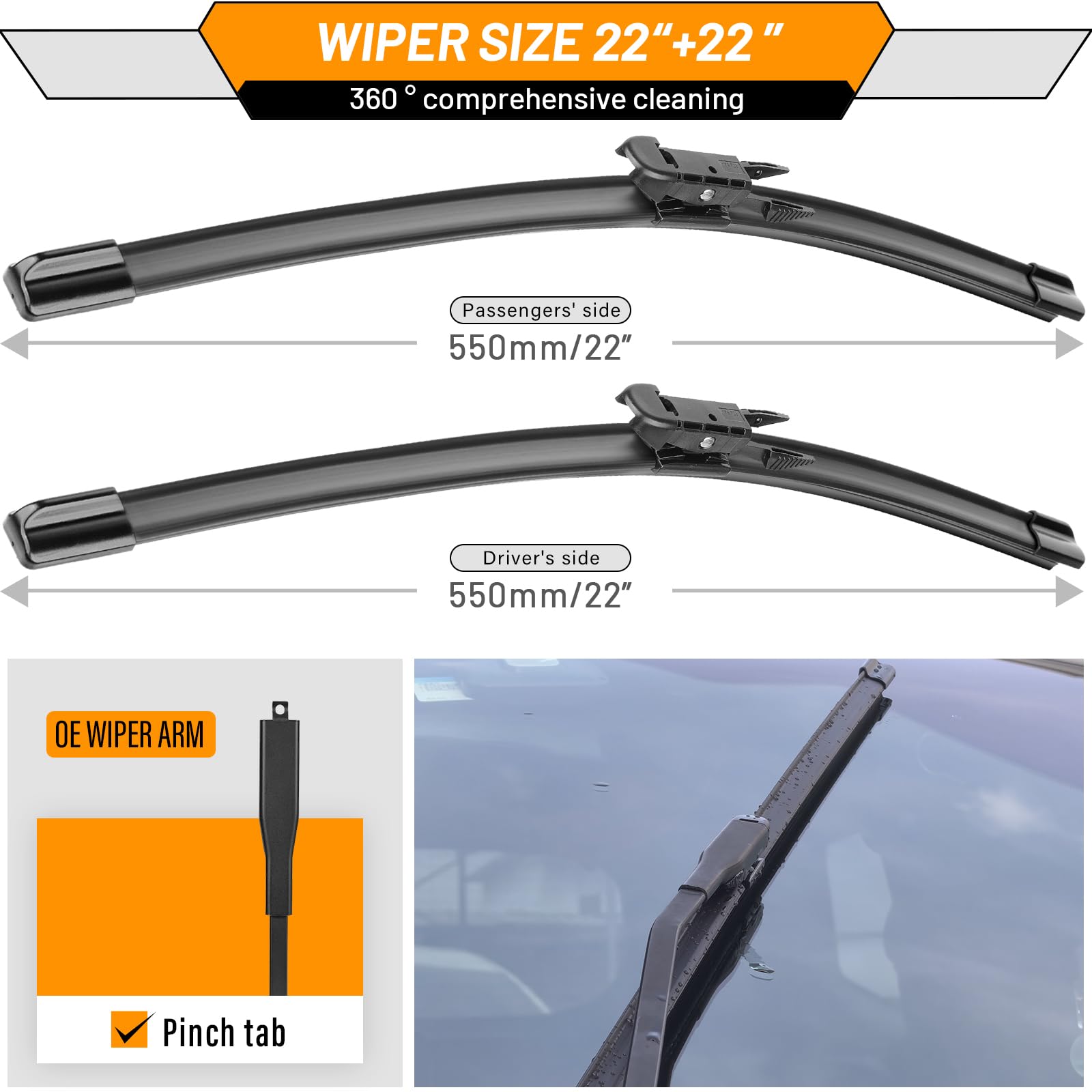 OEM Windshield Wiper Blades Replacement for Chevy Silverado Avalanche Tahoe Suburban 2007–2013, GMC Sierra Yukon 2008–2013, Cadillac Escalade ESV EXT 22" + 22", OE Style Beam Wipers Set of 2