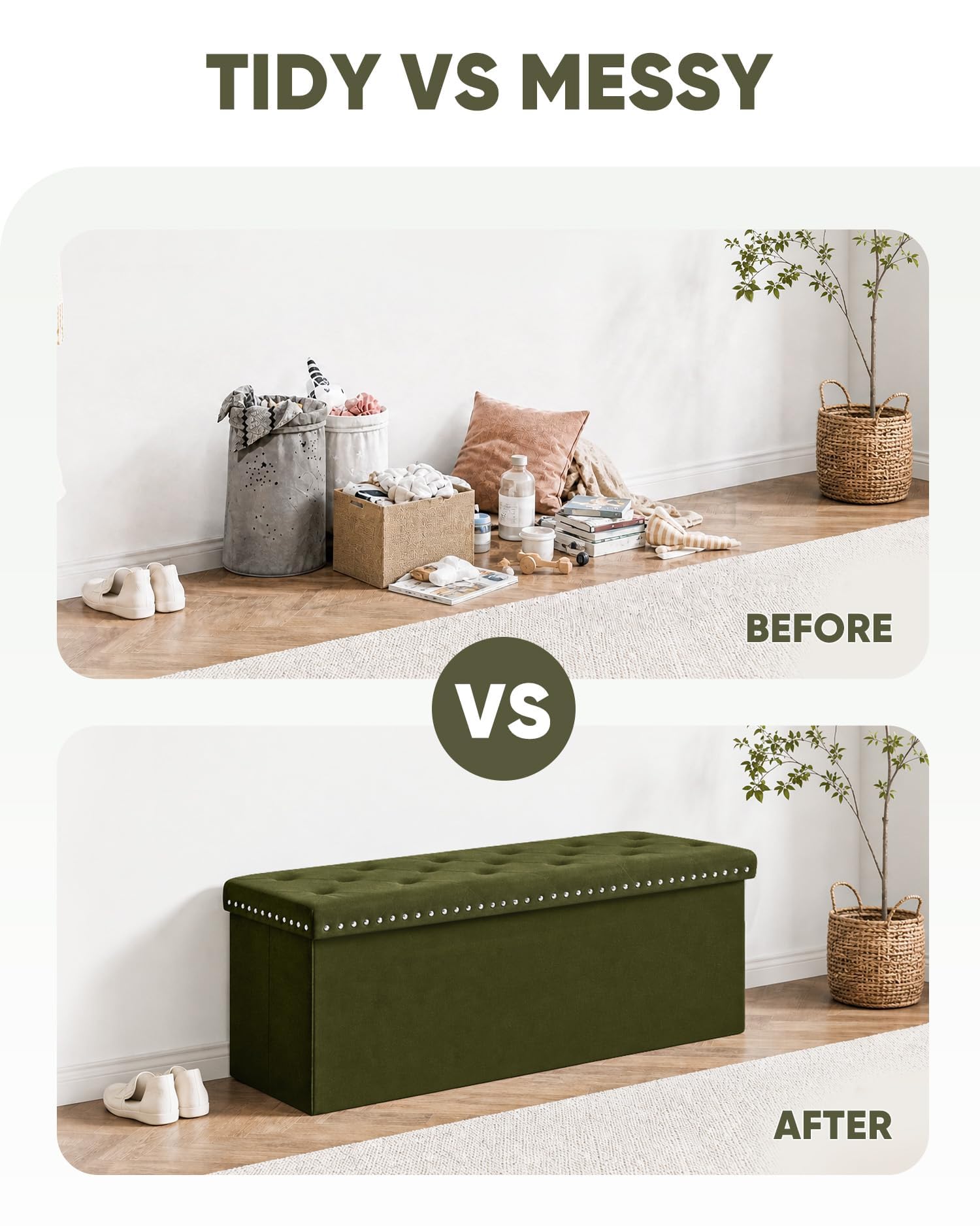 B FSOBEIIALEO Storage-Ottoman Cube-Folding Tufted - Ottomans with Storage, Coffee Table Top Cover, Storage Boxes Footrest Stool for Bedroom, Luxury Velvet Fabric 15.7 Inches Black