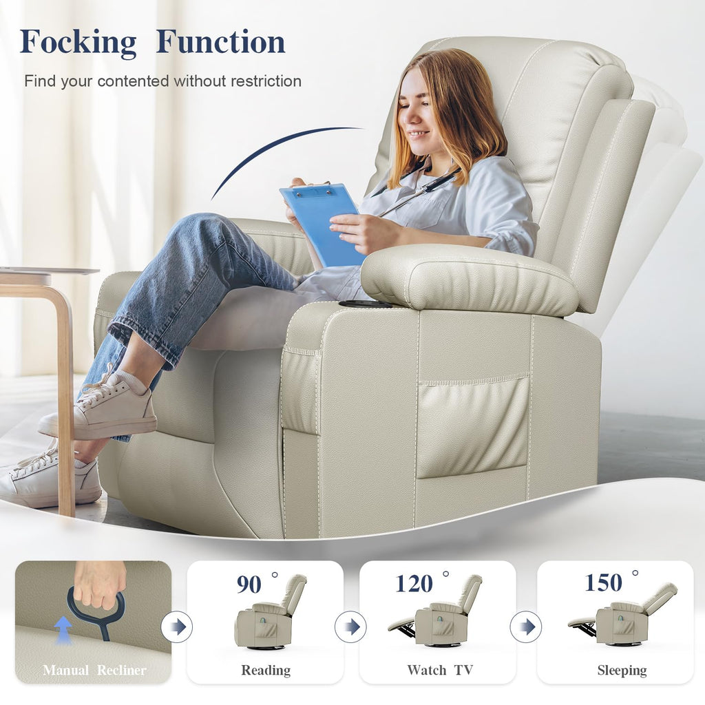 Recliner Chairs for Adults, FSC Certified Massage Reclining Chair with Heated Modern, Ergonomic Lounge Single Reclining Sofa Seat with Cup Holder & Pocket, Living Room Lounge Recliners Black