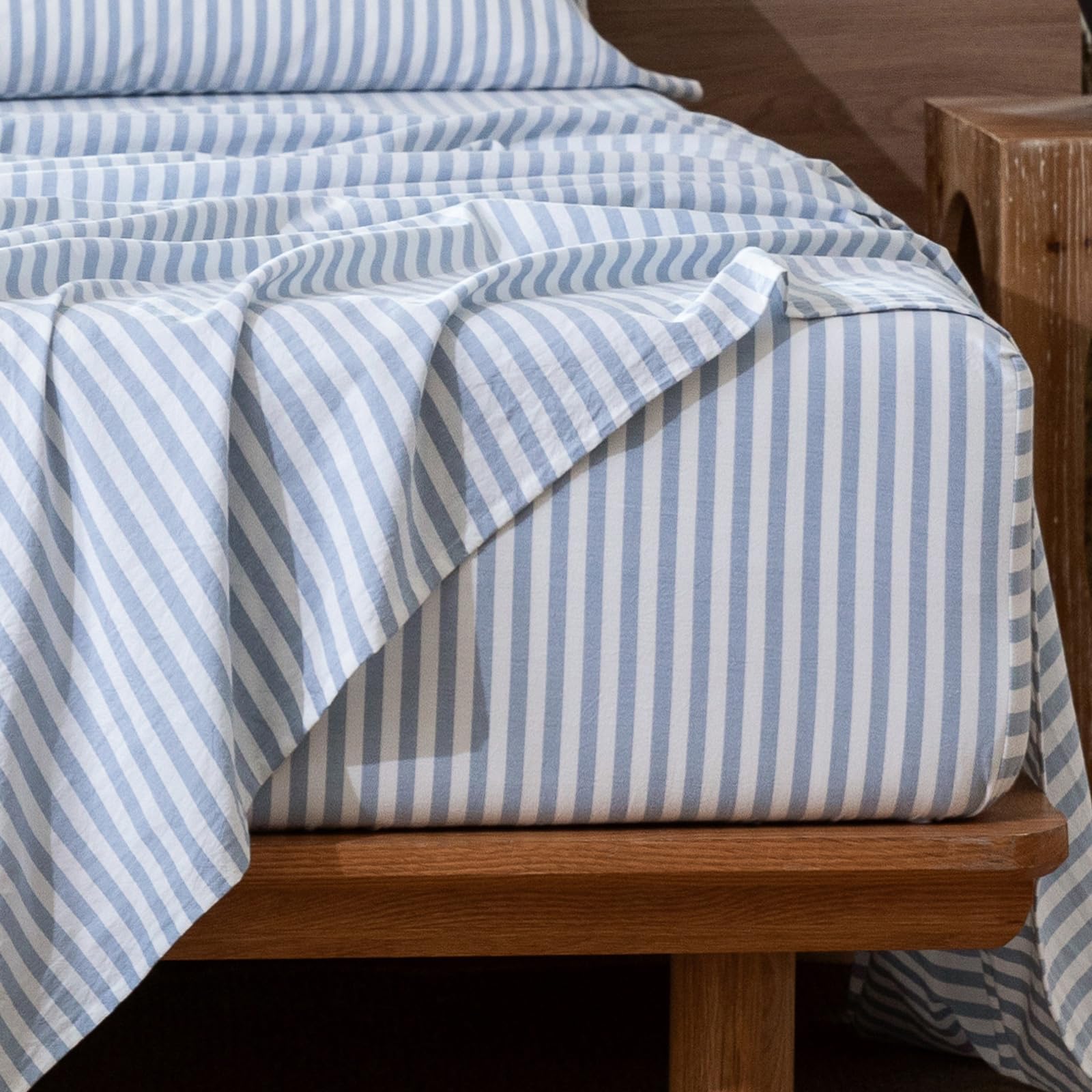 MooMee Fitted Bottom Sheet Only 100% Washed Cotton Linen Like Textured Breathable Durable Soft Comfy Deep Pocket Fits Mattress up to 17" (Almond Milk Grey, Twin)