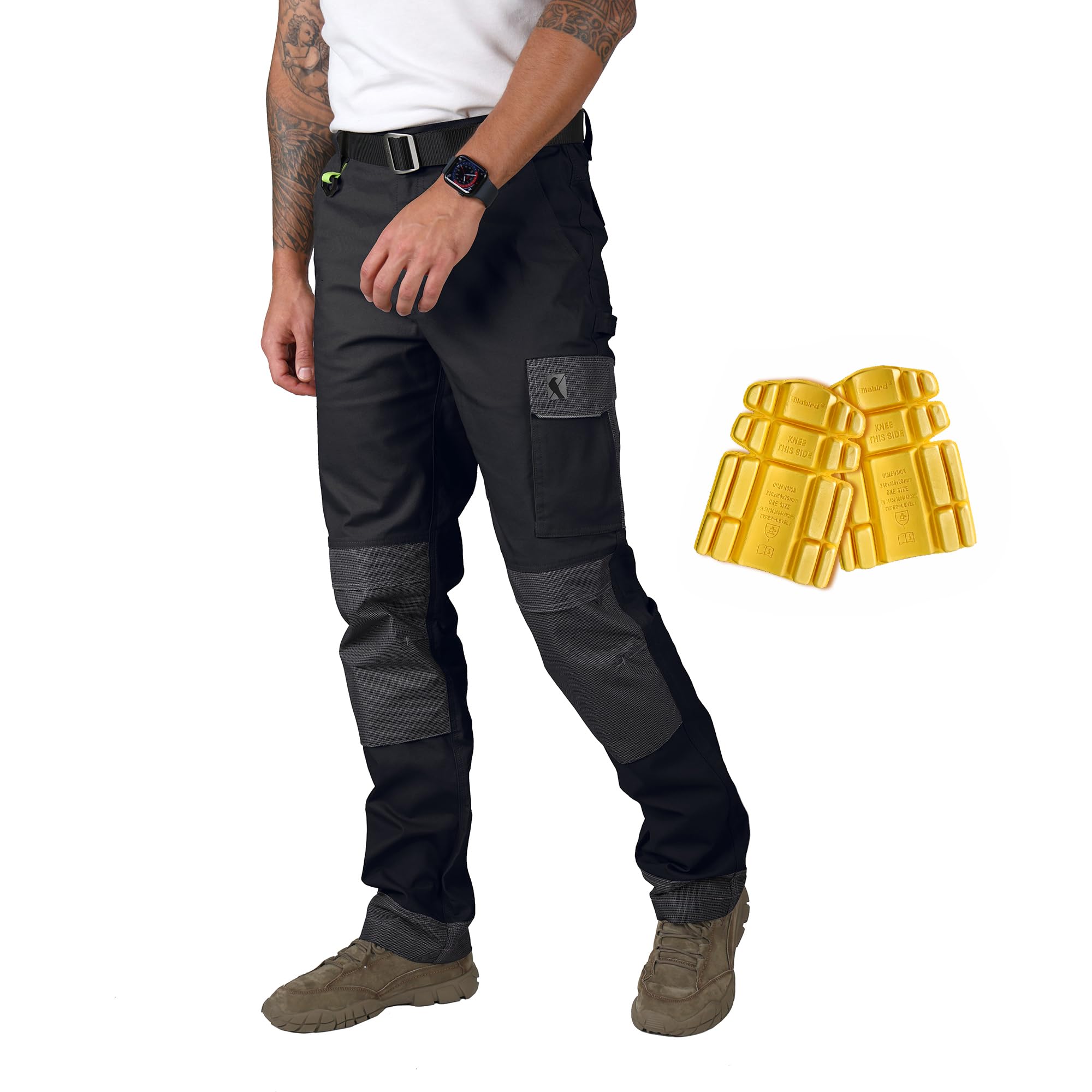 Ellobird Men's Cargo Construction Flex Work Pant for Men Double Knee Reinforcement Stretch Elastic Waistband Tactical Pants
