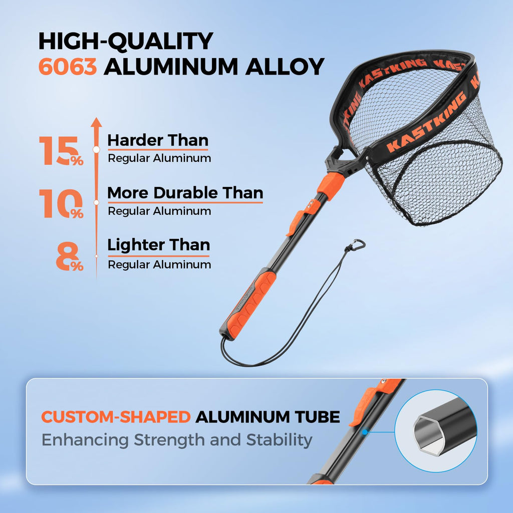 KastKing Titanet Fishing Net, Durable Aluminum Handle, Non-Slip Hi-Vis Grip, Compact Bag & Lanyard, Ideal for Kayak, Lake, Fly, or River Fishing, 2 Net Options