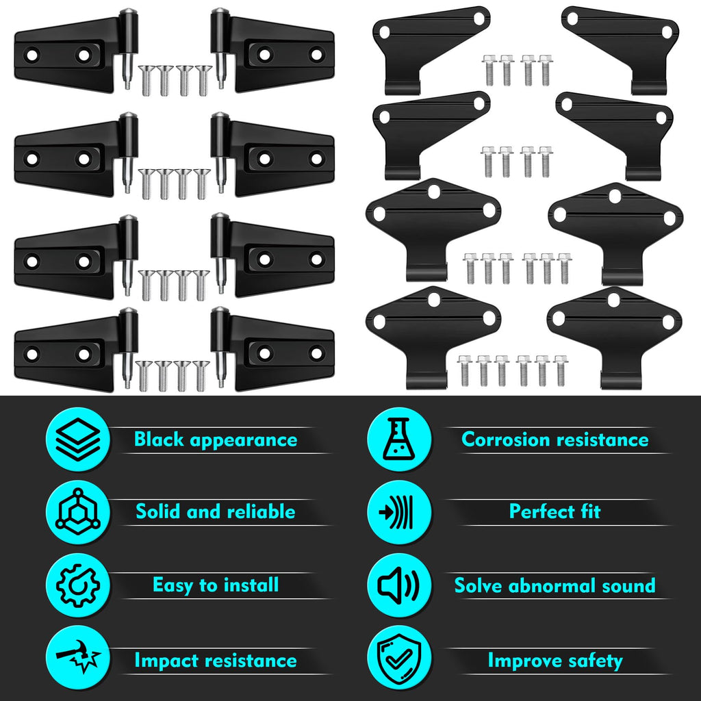 Jeep Wrangler JK 2 Door Hinge Assembly Kits Compatible with 2007-2018 Jeep Wrangler JK JKU Rubicon Unlimited Sahara Inside and Outside (2 Door), Jeep Wrangler JK JKU 2 Door Hinge 8PCS with 18 Bolts