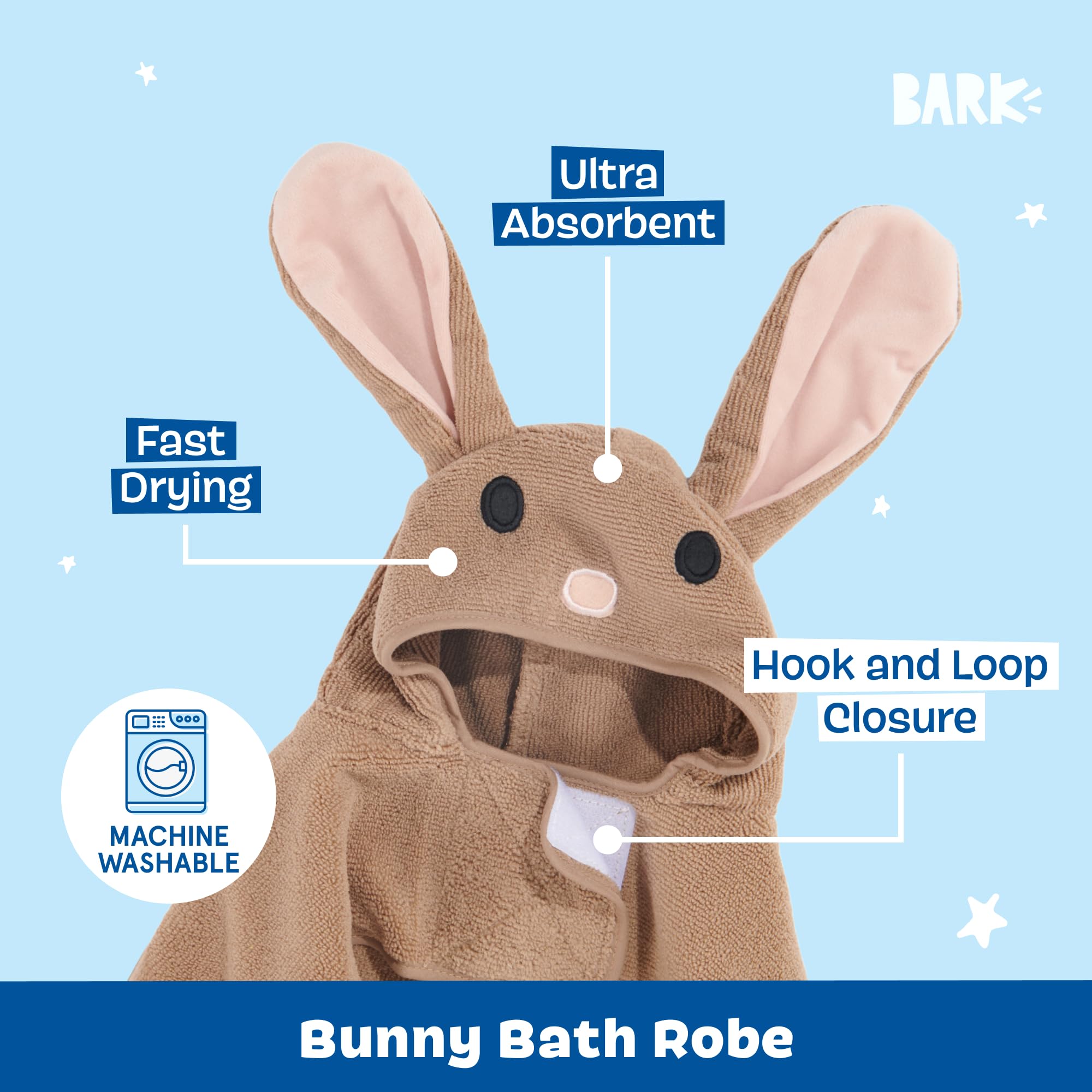Barkbox Dog Bathrobe Fast Drying with Hook and Loop Closure & Wrap Tie Snuggle, Cute Dogs Clothes, Easy to Clean, Machine Washable, Dog Coats and Tumble Dry Low - Bunny, Medium