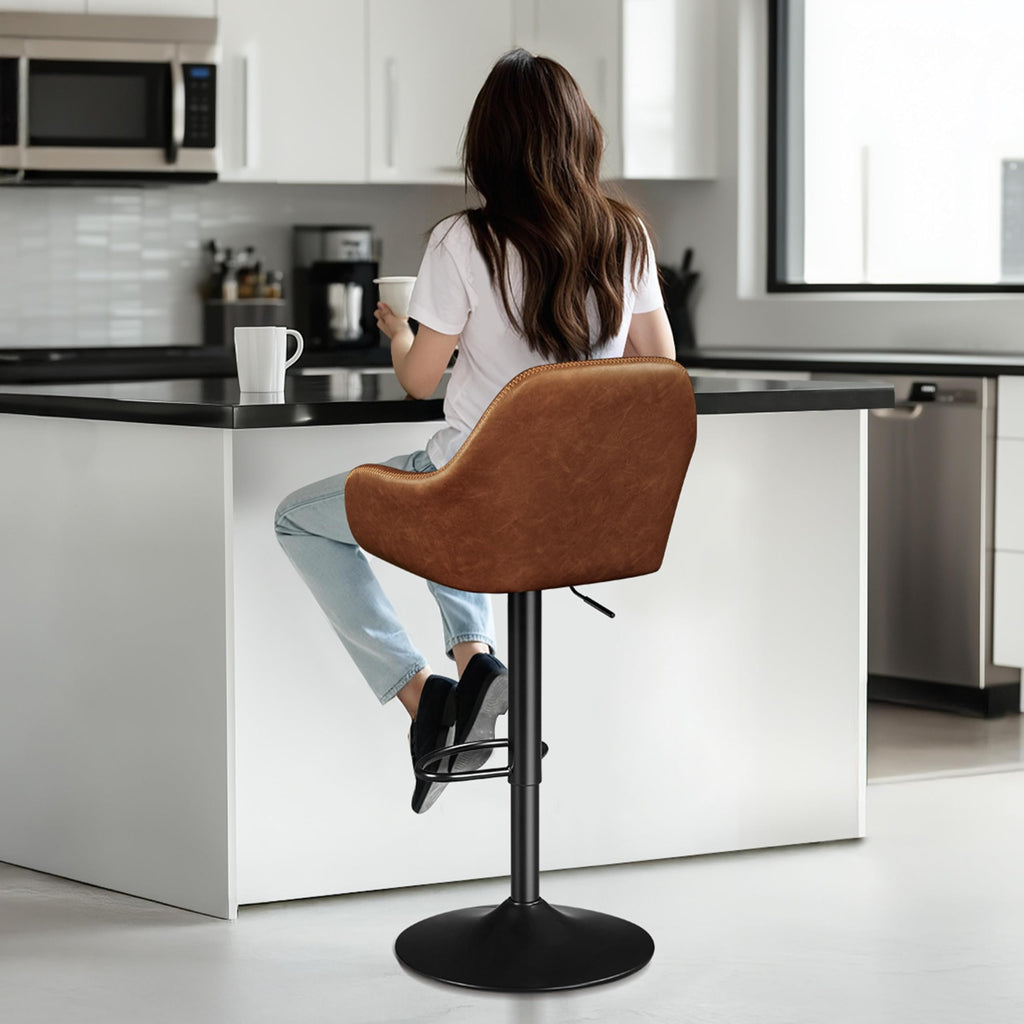 Yaheetech Bar Stools Set of 2, PU Leather Swivel Counter Height Barstools, Adjustable Bar Chairs with Backrest and Footrest, Kitchen Island Stool for Home Kitchen, Black