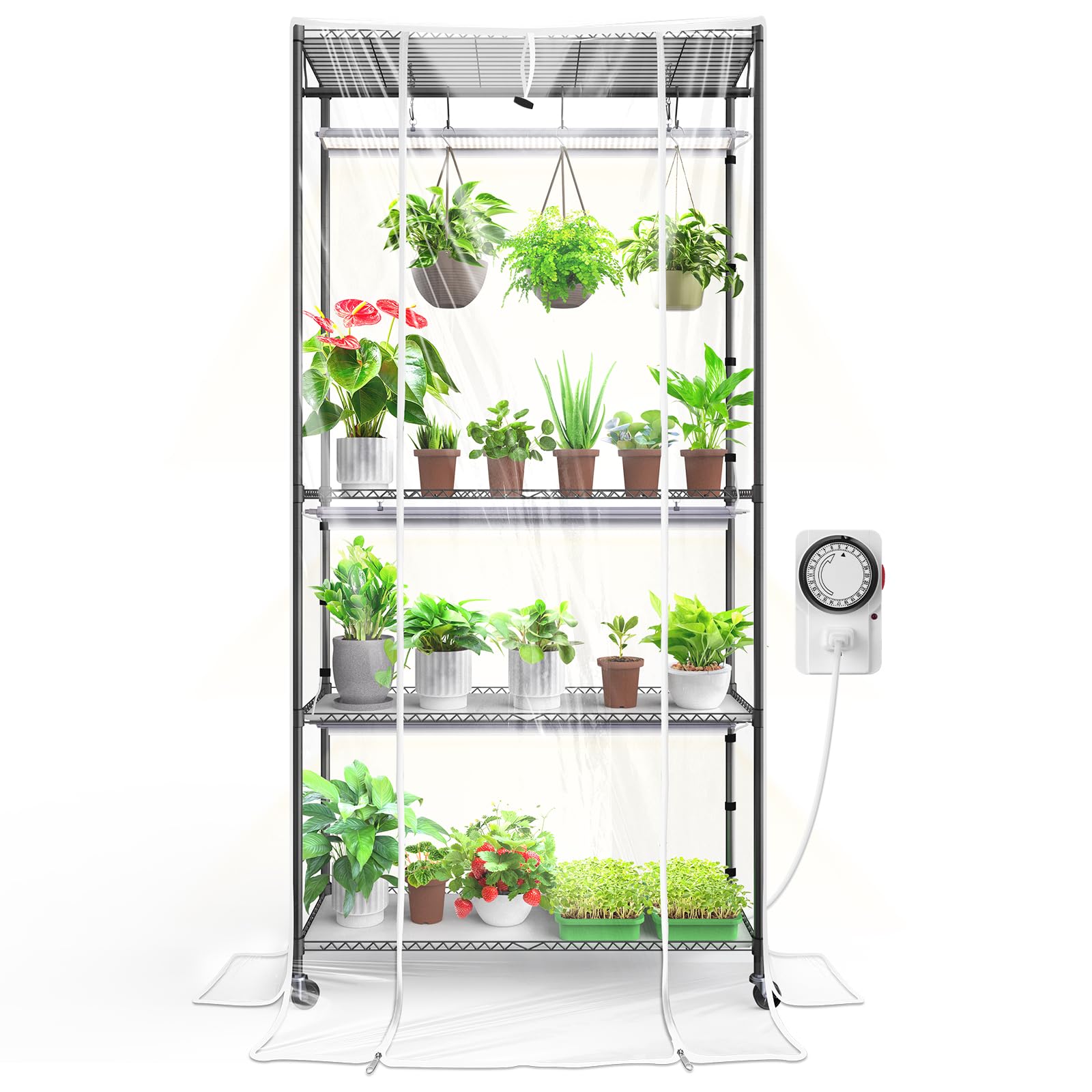 Barrina Indoor Greenhouse with Grow Light, with 40W Seed Starting LED Indoor Plant Light, Portable Mini Greenhouse with Timer for Seed Starter Tray, Seedling, Sprouting, Microgreens, 23x23x23IN