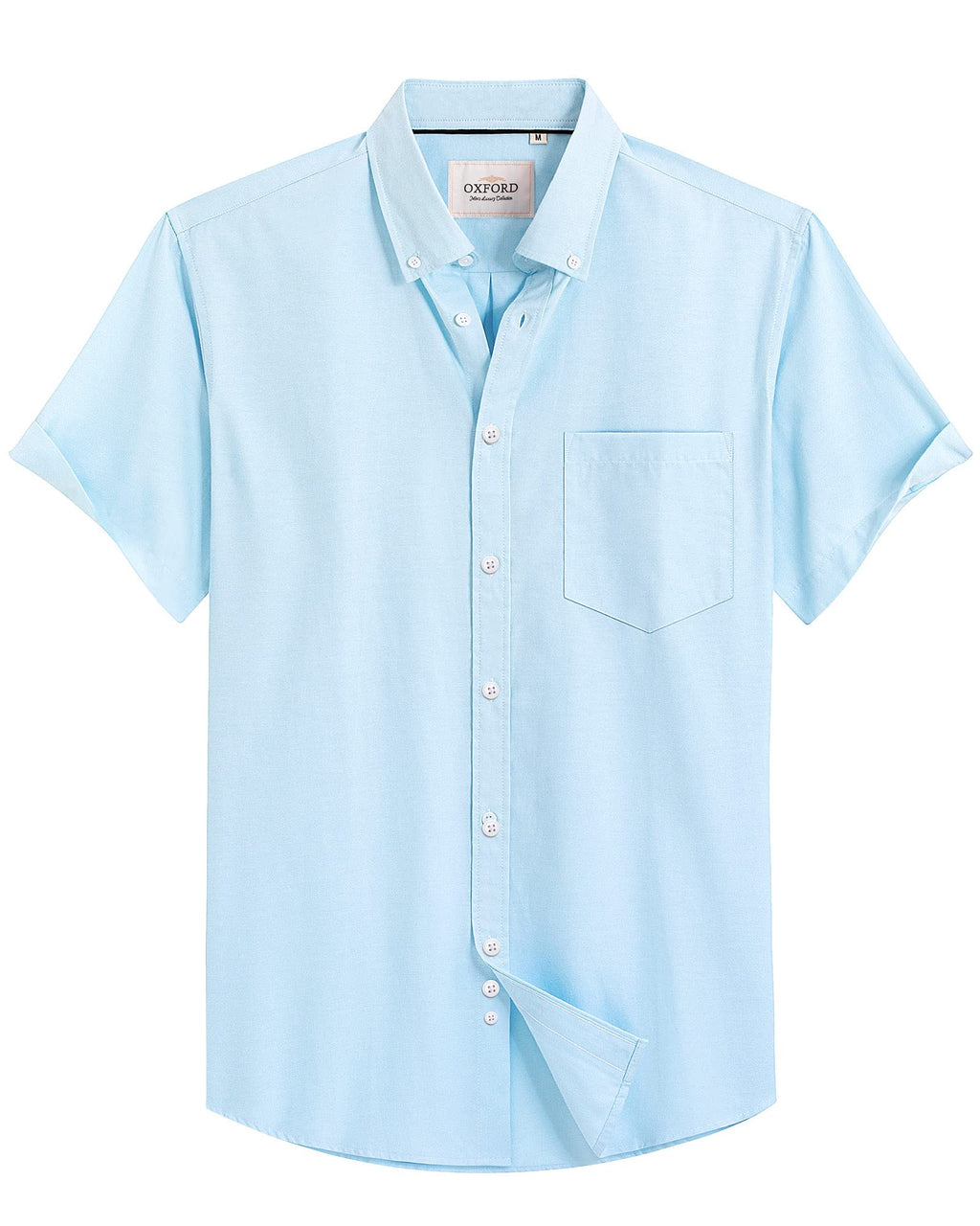 Alimens & Gentle Men's Short Sleeve Oxford Shirt Regular Fit Button Down Collar Shirts with Pocket