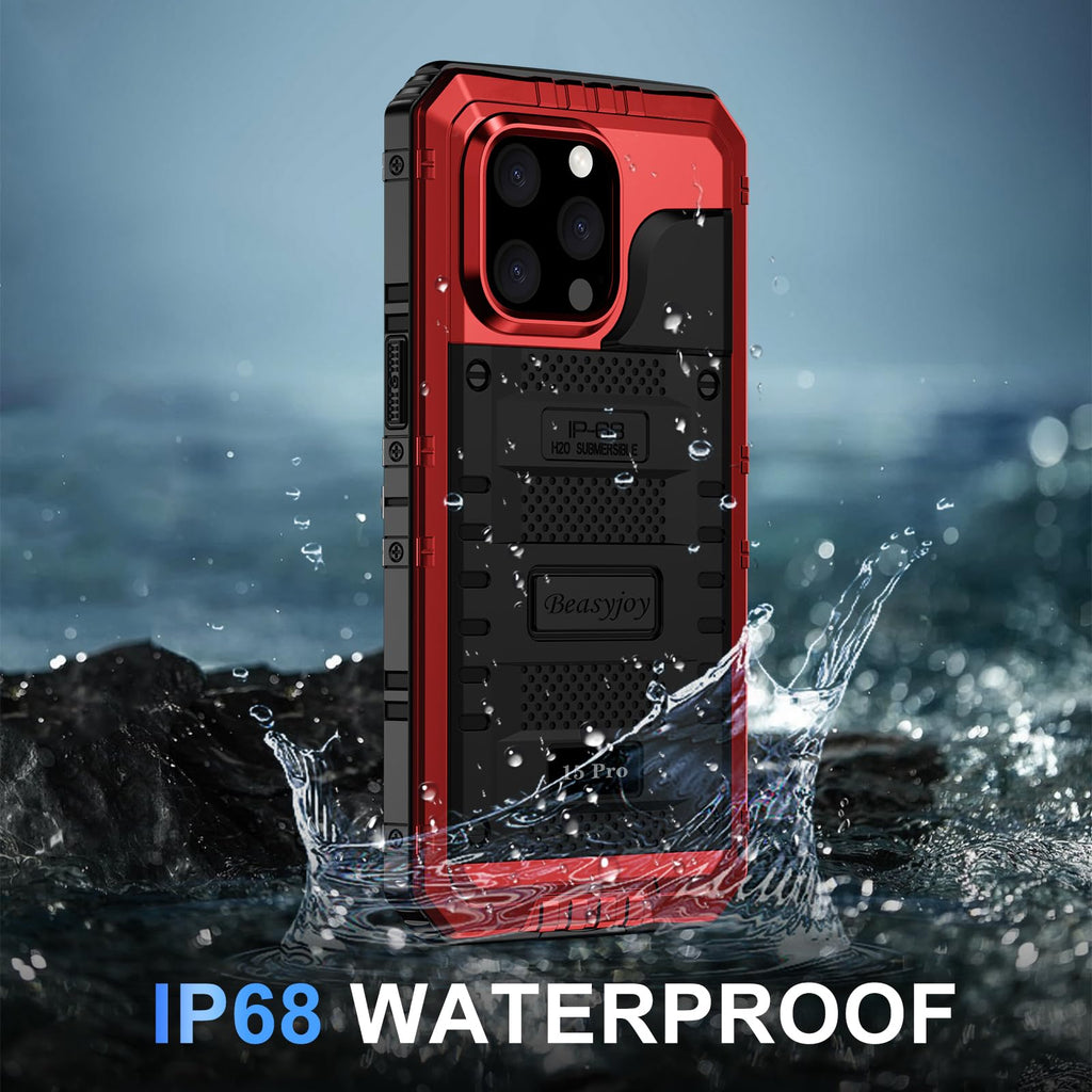 Beasyjoy for iPhone SE 2022/2020/ 8/7 Metal Case, Waterproof Heavy Duty Case with Screen Protector, Full Body Protection Military Grade Shockproof Defender Durable Sturdy Rugged Aluminum Cover, Black