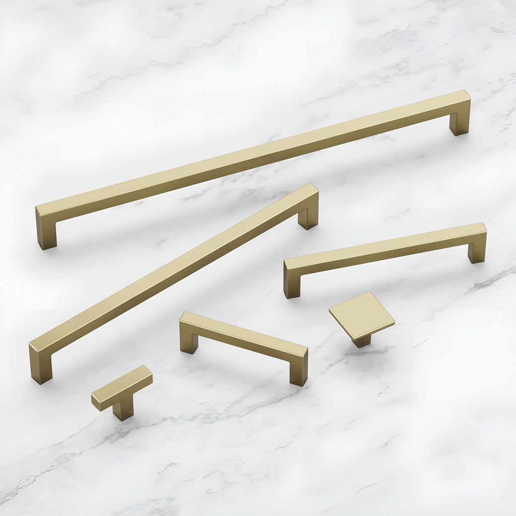 Hickory Hardware Solid Core Kitchen Cabinet Pulls, Luxury Cabinet Handles, Hardware for Doors & Dresser Drawers, 3 Inch Hole Center, Brushed Golden Brass, Skylight Collection (Pack of 1)