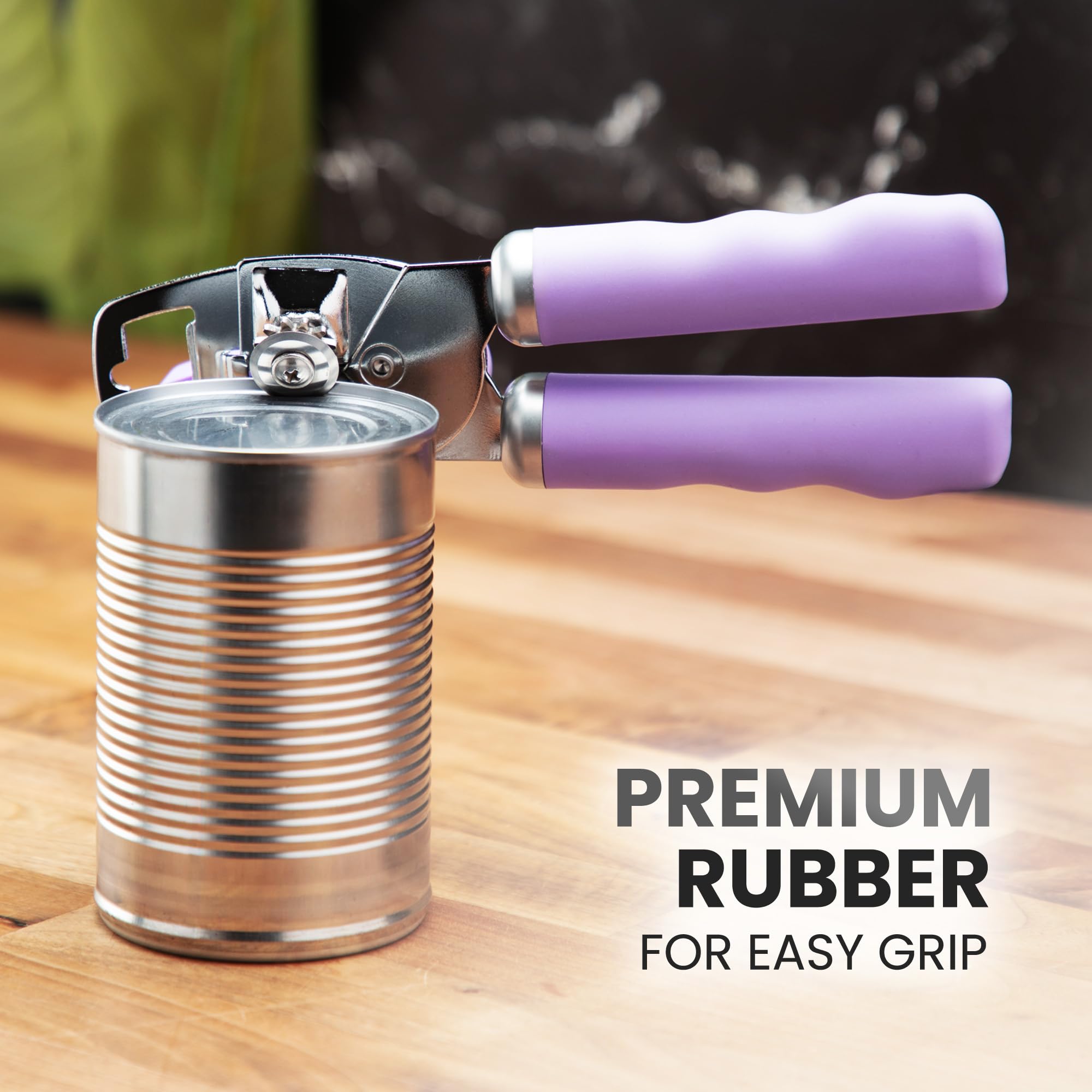 Zulay Kitchen Heavy Duty Stainless Steel Can Opener Manual with Bottle Opener - Rust Proof Manual Can Opener With Turn Knob & Comfy Soft Grip Handles - Airy Lilac