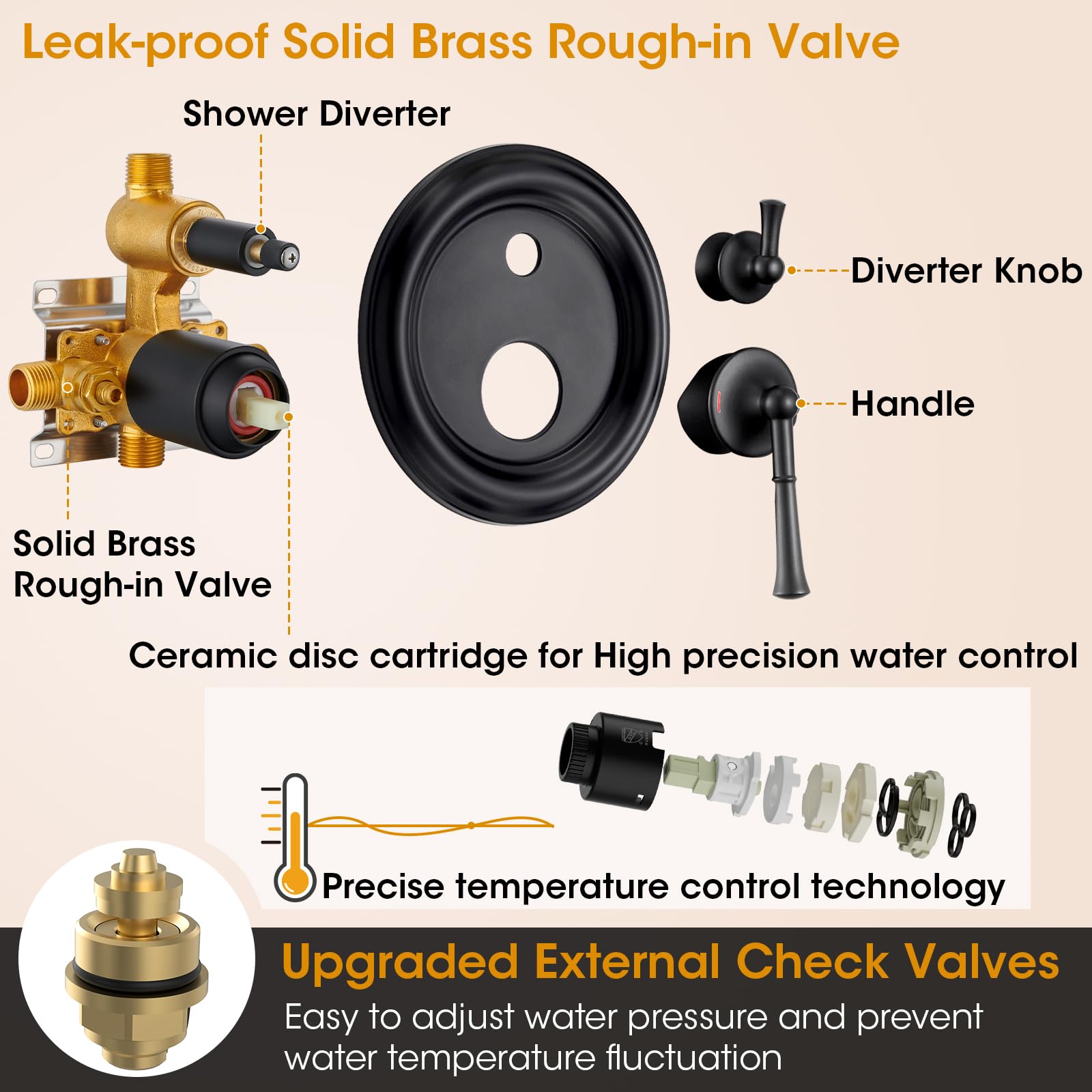 Rainfall Shower Head with Handheld Combo, Brushed Gold Shower System with Balance Pressure Valve, 9 inch Shower Head and Faucet Set, Rain Shower Head with Handheld Spray Wall Mount(B2312-BG)