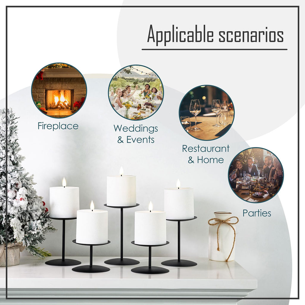 smtyle Modern Black Candle Stand Candelabras, Set of 3 Metal Candleholder Sets for Pillar Candles, Minimalist Farmhouse Decor for Fireplace Mantel & Dining Table Centerpiece