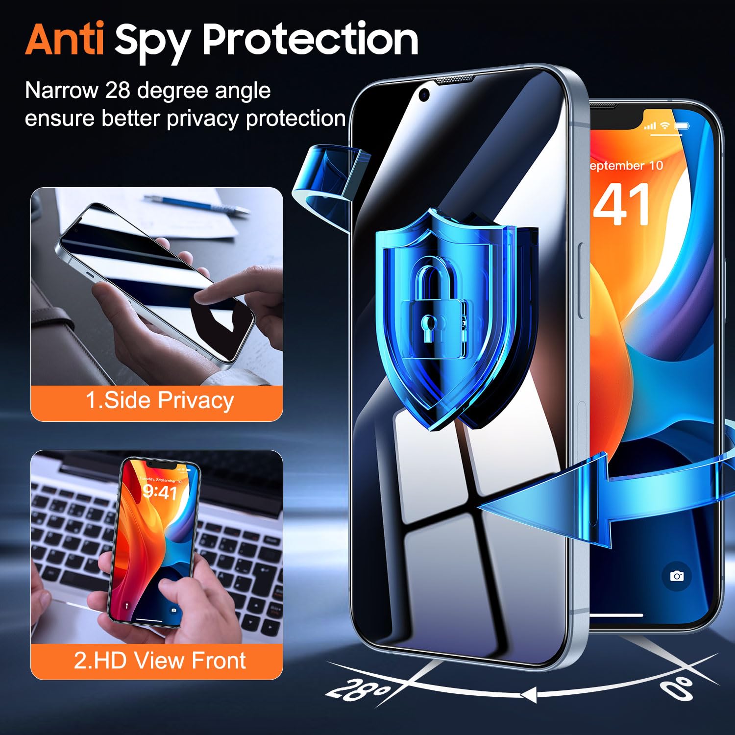 UniqueMe for iPhone 12 Pro Max Privacy Screen Protector - [Military Grade Shatterproof & 9H+ Hardness] Screen Protector 12 Pro Max Tempered Glass Full Coverage Protection, Easy to install, 2 Packs