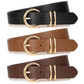 XZQTIVE 3 Pack Women Belts For Jeans Dresses Pants Ladies Leather Waist Belt with Gold Buckle