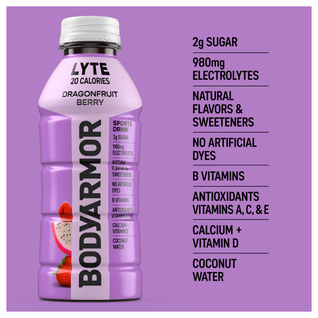 BODYARMOR Lyte Sports Drink Low-Calorie Beverage, Blueberry Pomegranate, Coconut Water Hydration, Natural Flavors with Vitamins, Potassium-Packed Electrolytes, 16 Fl Oz (Pack of 12)