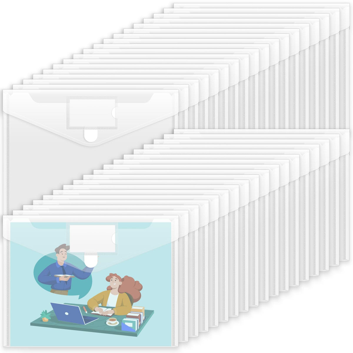 Sooez 5 Pack Plastic Envelopes Poly Envelopes, Clear Document File Folders US Letter A4 Size File Envelopes with Label Pocket for School Home Work Office Organization, Clear