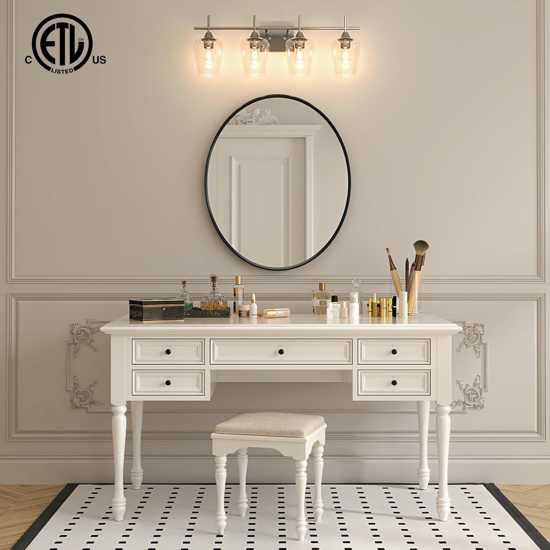 VONLUCE Bathroom Vanity Light, 2 Light Bathroom Light Fixture Over Mirror, Bathroom Wall Lamp with Clear Glass, Modern Brushed Nickel Vanity Lighting fixtures for Bathroom, Bedroom, Hallway