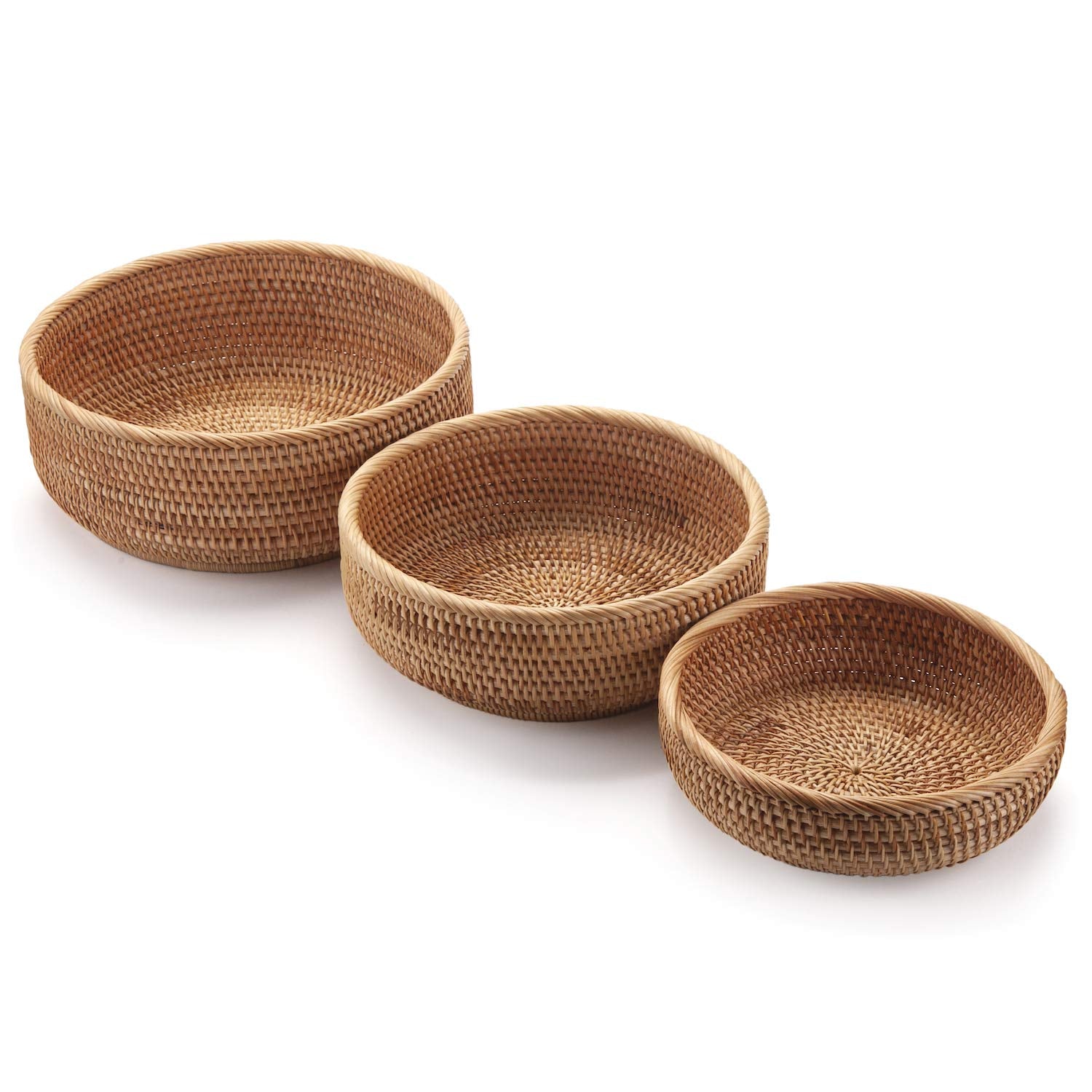 Natural Rattan Fruit Storage Baskets Rectangular Woven Wicker Box for Key Holder Remote Stackable Natural Set of 3