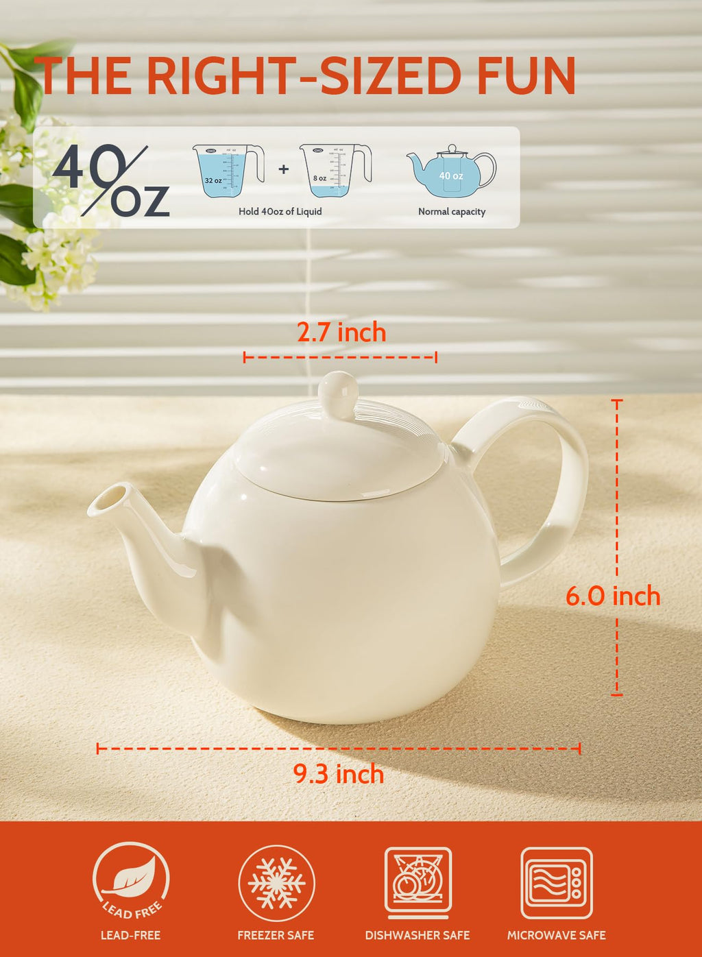 Sweese Porcelain Teapot 27 oz with Infuser for Loose Leaf Tea, Bluish Grey