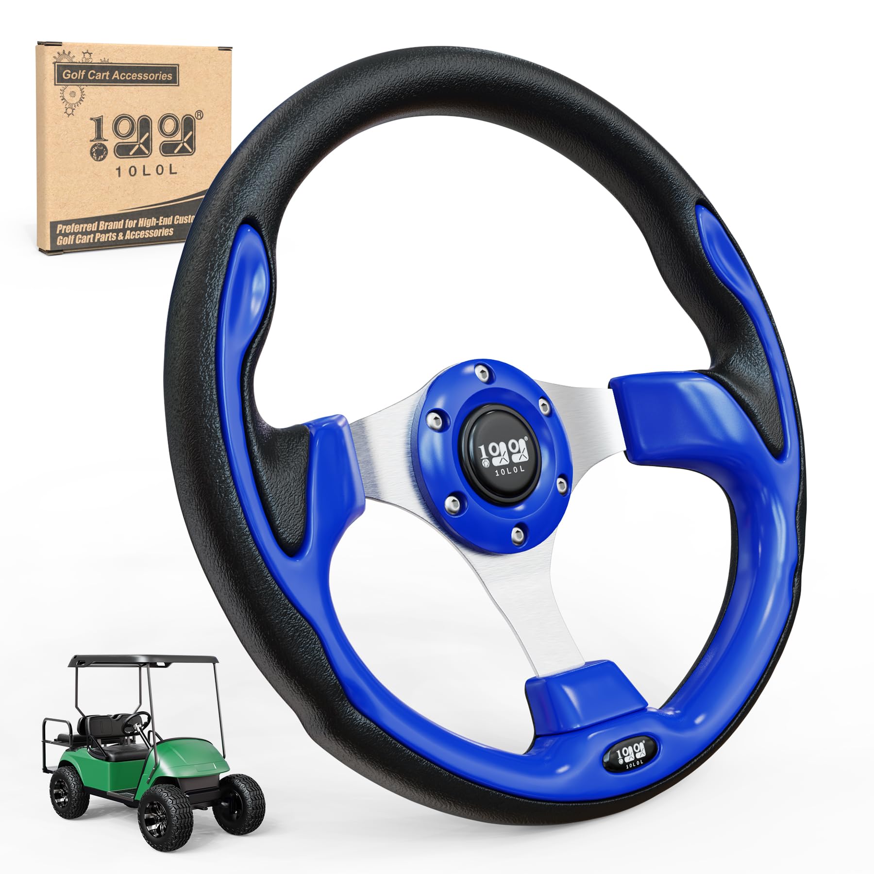 10L0L Golf Cart Steering Wheel, 13' Universal Fit for EZGO TXT/RXV, Club Car DS/Precedent, Yamaha G2-G29 (Carbon Black)