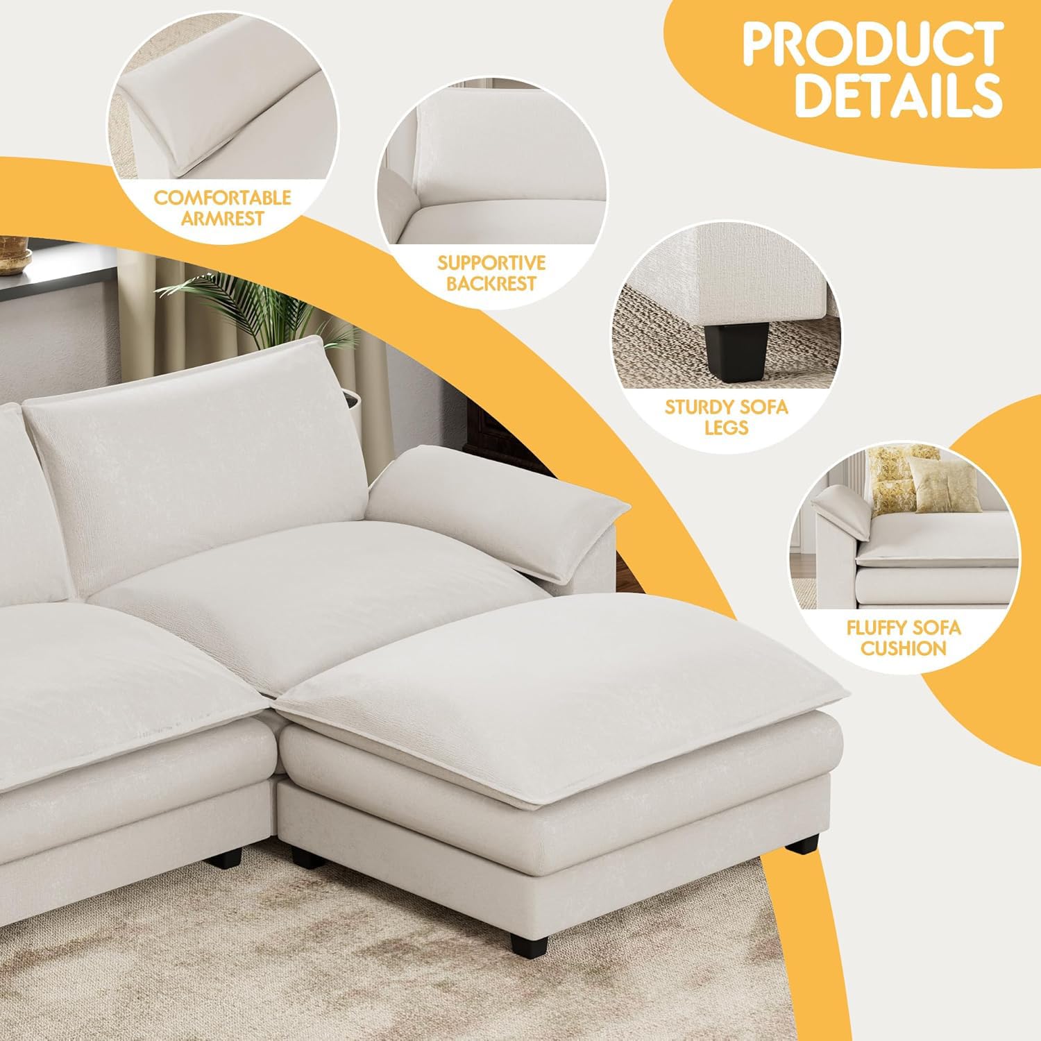 Homall 80" Modular Sectional Sofa, Loveseat Sofa Couch with Double-Layer Cushion, DIY Combination Chenille Deep 2-Seat Cloud Couch for Living Room, Apartment (Bright Grey, Loveseat Sofa)