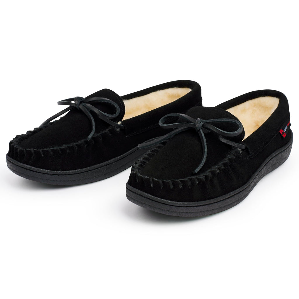 Alpine Swiss Sabine Womens Moccasin Slippers Genuine Suede House Shoe Memory Foam Insole Plush Faux Shearling Fur Indoor Outdoor Anti-Slip Rubber Sole