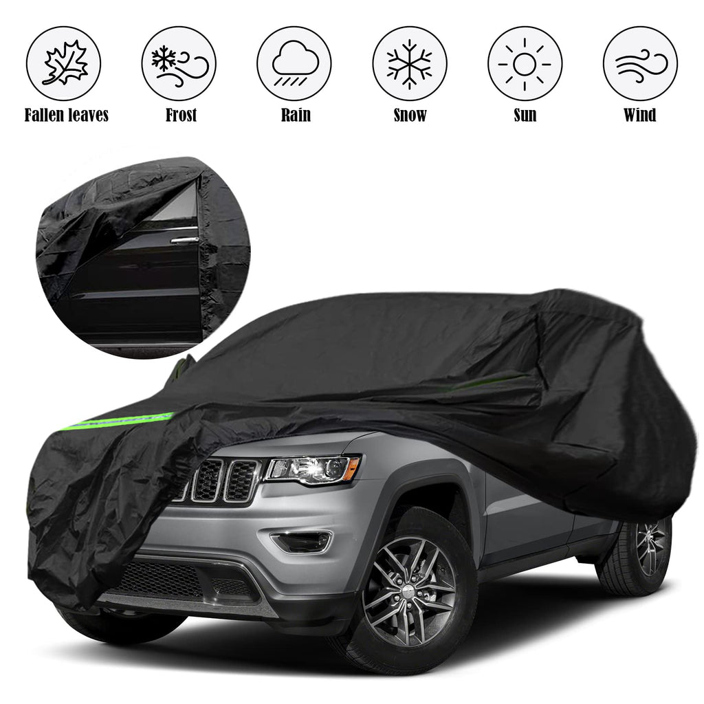 Waterproof Car Cover Replace for 1993-2010 Jeep Grand Cherokee, 6 Layers All Weather Car Cover with Zipper Door & Windproof Bands for Snow Rain Dust Protection