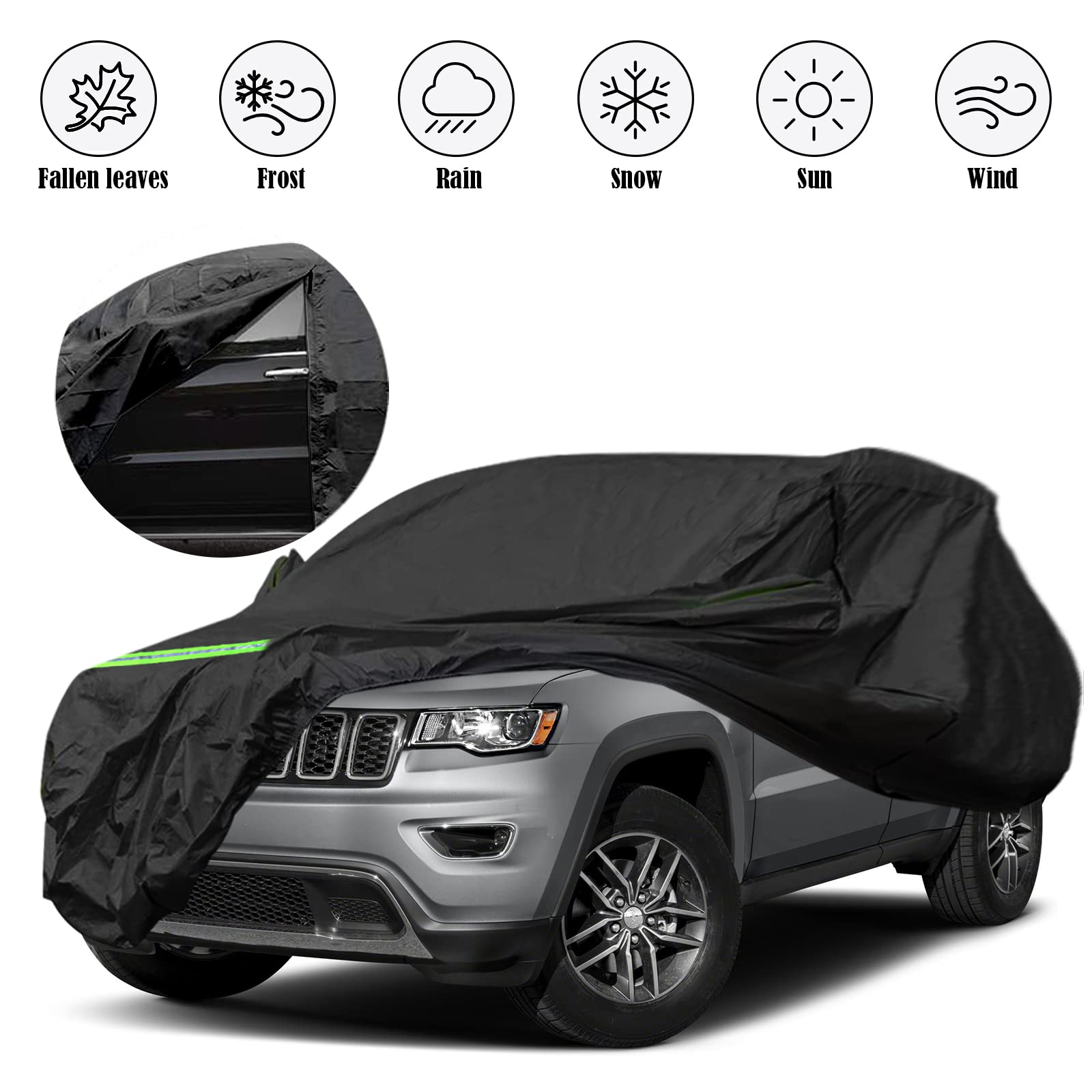 Waterproof Car Cover Replace for 1993-2010 Jeep Grand Cherokee, 6 Layers All Weather Car Cover with Zipper Door & Windproof Bands for Snow Rain Dust Protection
