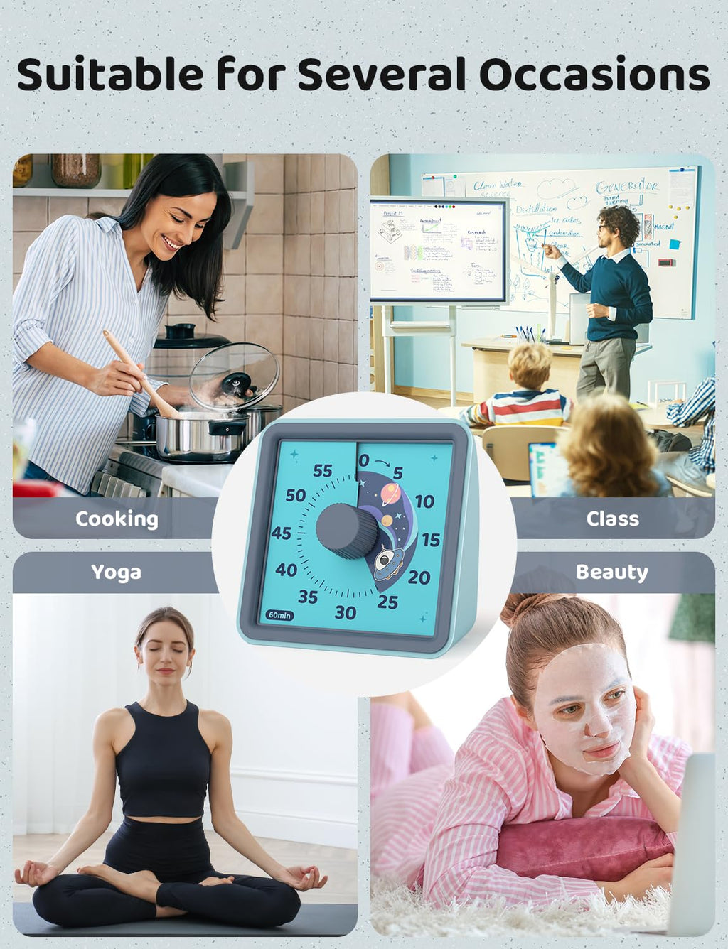 LIORQUE 60 Minute Visual Timer for Kids, Visual Countdown Timer for Classroom Office Kitchen with 'Rainbow' Pattern Design, Pomodoro Timer with Silent Operation (Batteries Included)