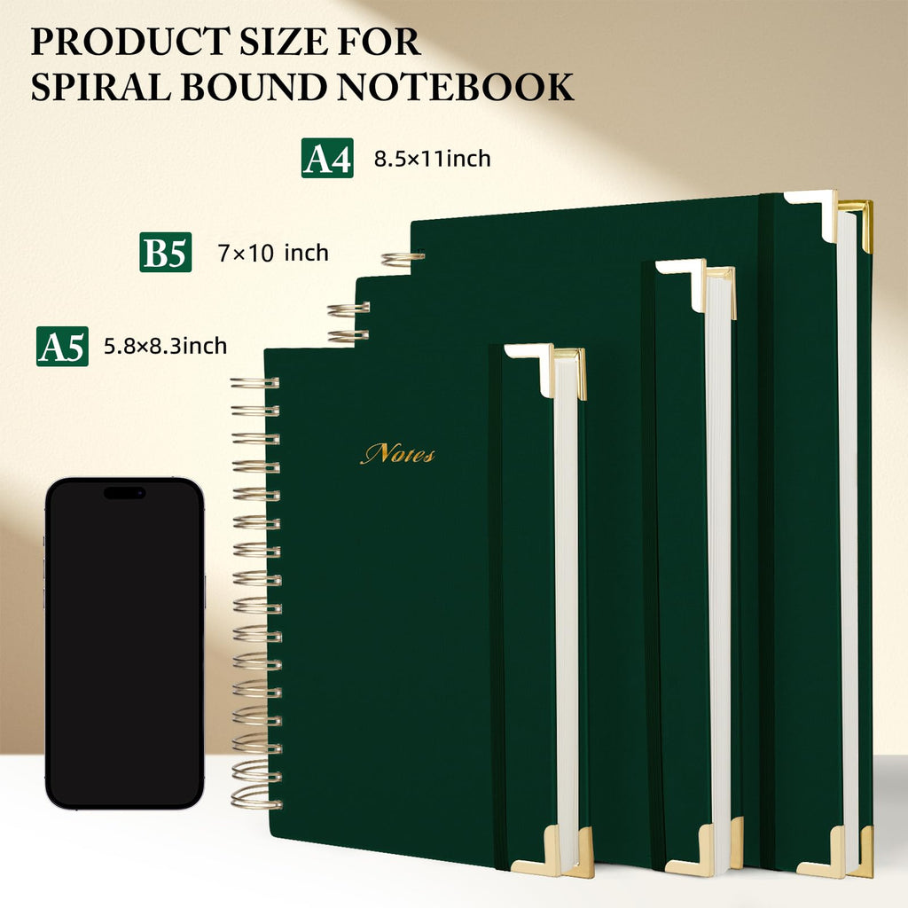 Spiral Notebook Journal, 328 Pages Linen Hardcover College Ruled Notebook, Lined Thick Journals for Women Men, A4 Thick Spiral Journal for Writing, 100GSM Paper, Cute Notebooks for Work School